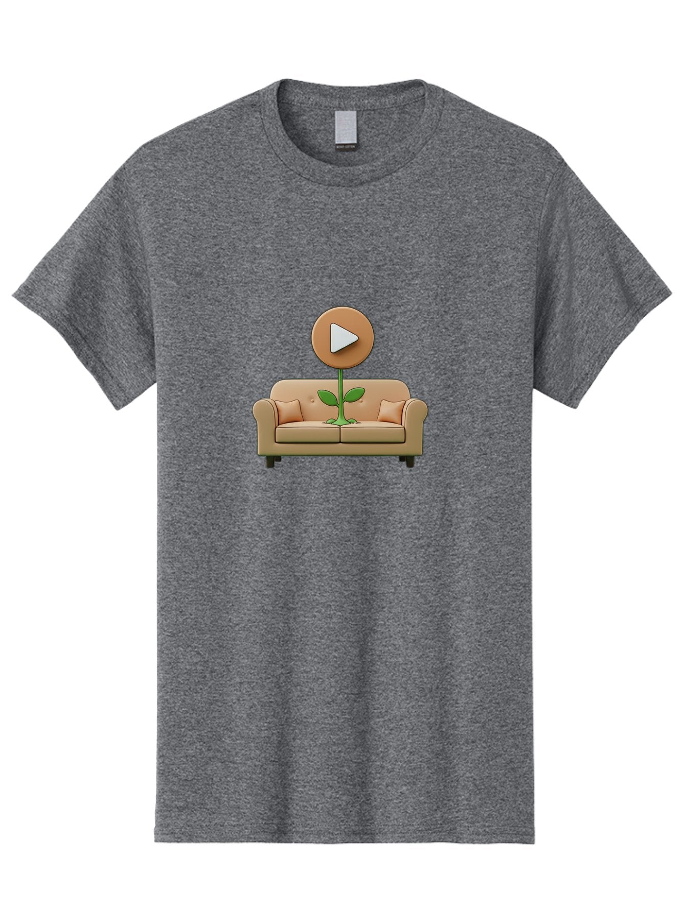 Play-Button-Sprout Men'S Graphic Tee, 100% Cotton, Comfortable Casual Summer Wear, Machine Washable, Play Button, Video Play Icon, Growing Plant, Tan Couch, Cartoon Illustration, Creative Concept, Digital Media, Online Video Bac330