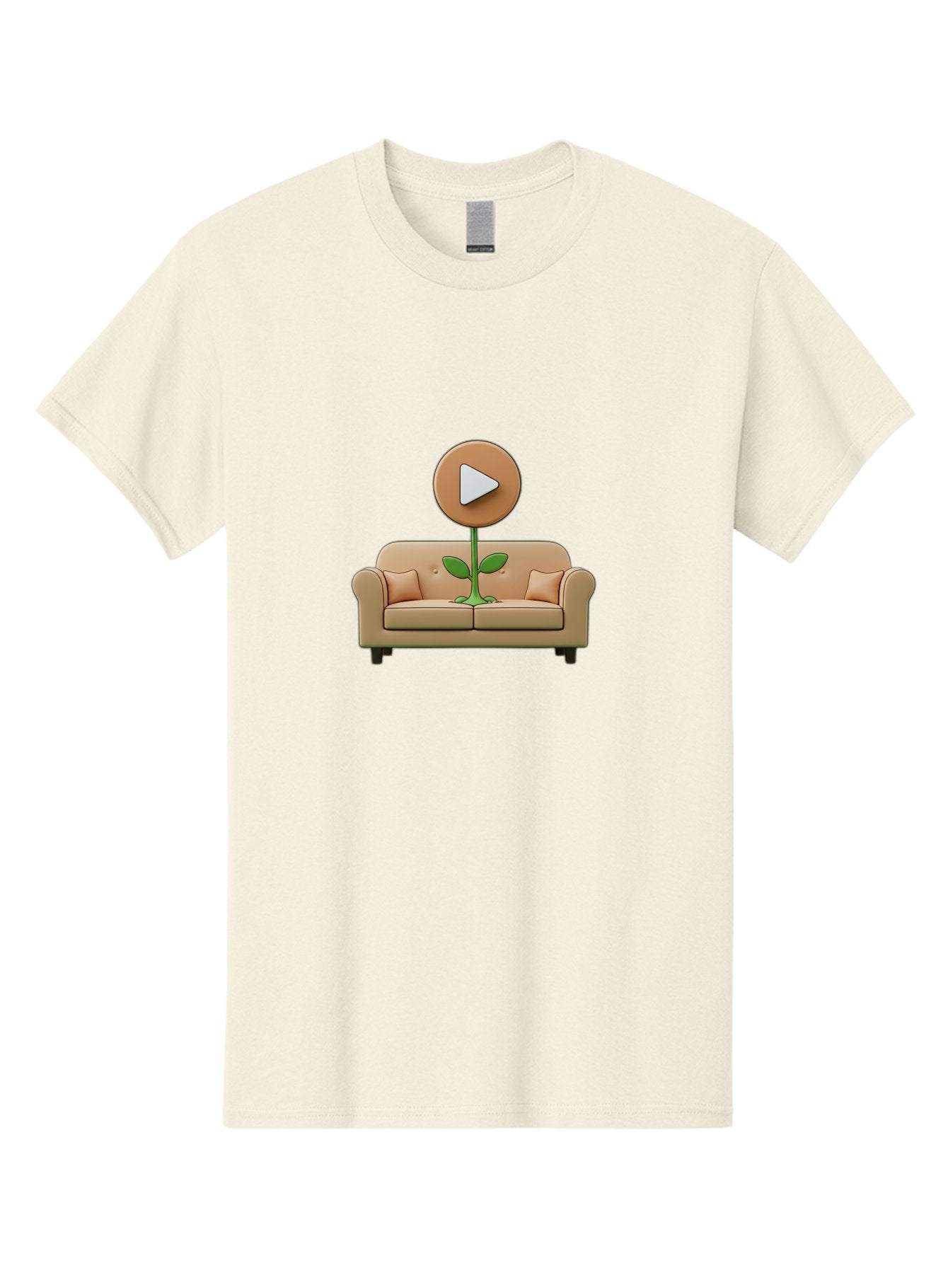 Play-Button-Sprout Men'S Graphic Tee, 100% Cotton, Comfortable Casual Summer Wear, Machine Washable, Play Button, Video Play Icon, Growing Plant, Tan Couch, Cartoon Illustration, Creative Concept, Digital Media, Online Video Bac330 9