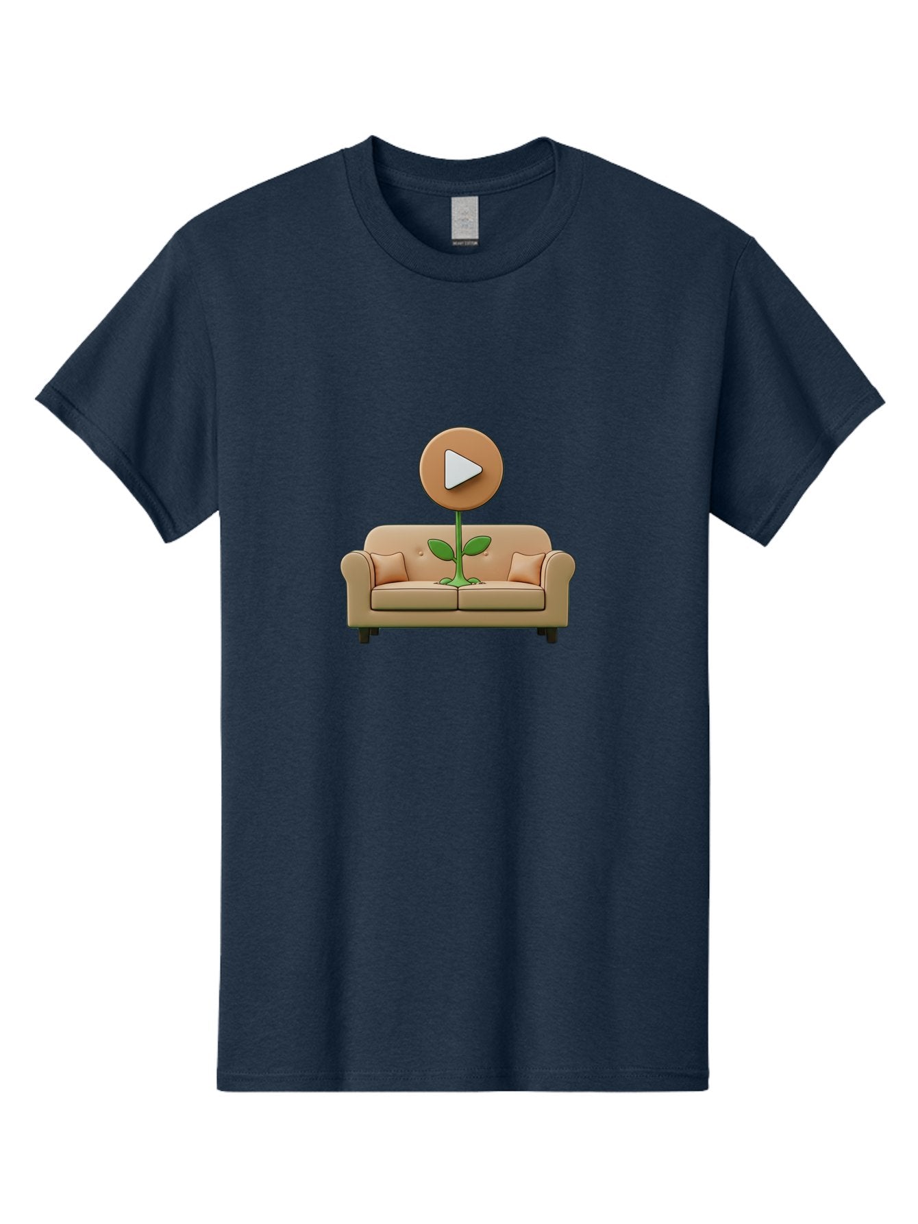 Play-Button-Sprout Men'S Graphic Tee, 100% Cotton, Comfortable Casual Summer Wear, Machine Washable, Play Button, Video Play Icon, Growing Plant, Tan Couch, Cartoon Illustration, Creative Concept, Digital Media, Online Video Bac330 6