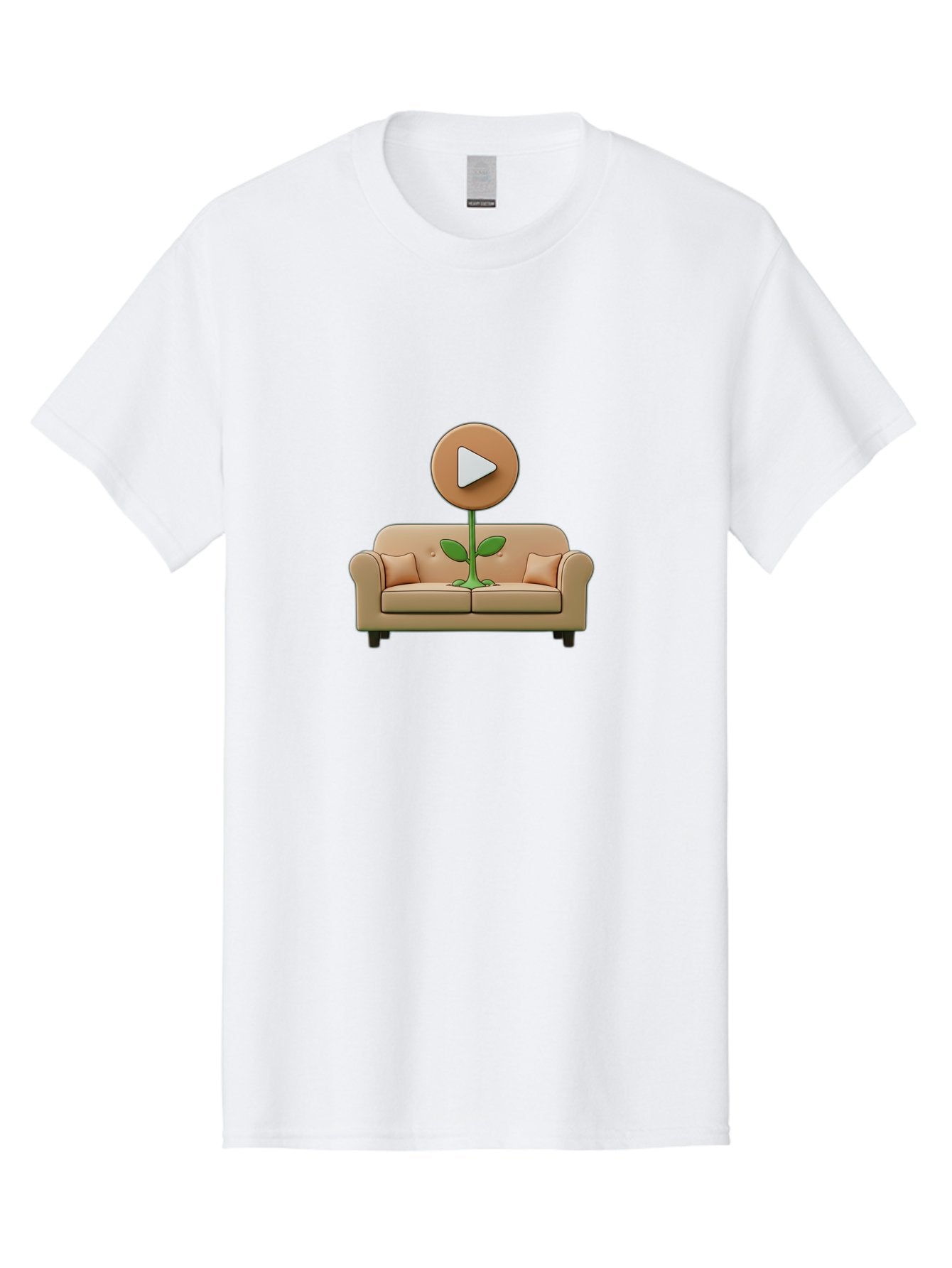 Play-Button-Sprout Men'S Graphic Tee, 100% Cotton, Comfortable Casual Summer Wear, Machine Washable, Play Button, Video Play Icon, Growing Plant, Tan Couch, Cartoon Illustration, Creative Concept, Digital Media, Online Video Bac330 7