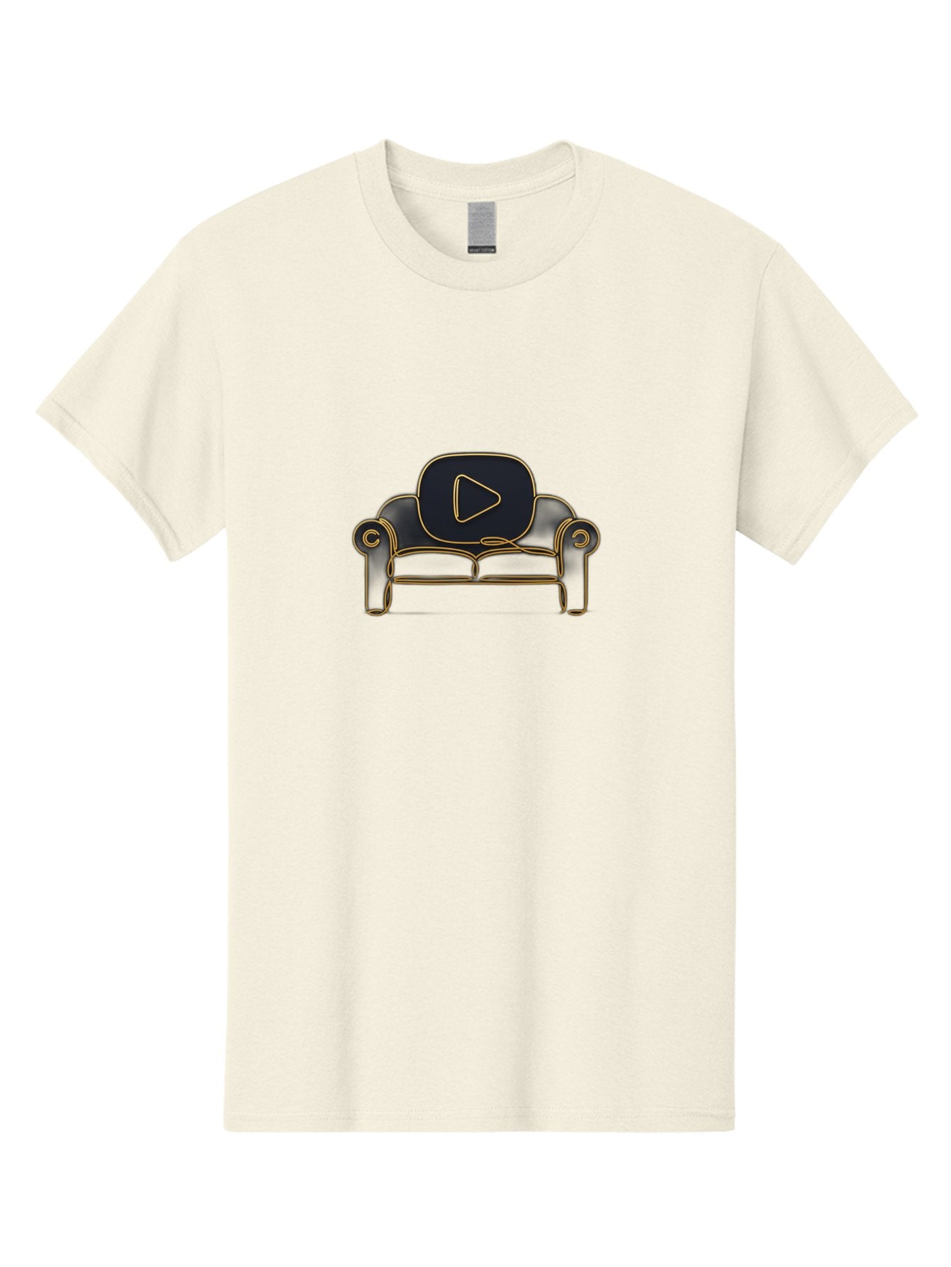 Play-Button Men'S Graphic Tee, 100% Cotton, Comfortable Casual Summer Wear, Machine Washable, Play Button On Couch, Youtube Logo, Sofa, Furniture, Outline Illustration, Modern Design, Luxury Living Room, Entertainment Bac331 4