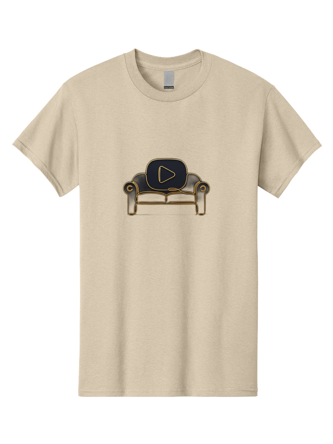 Play-Button Men'S Graphic Tee, 100% Cotton, Comfortable Casual Summer Wear, Machine Washable, Play Button On Couch, Youtube Logo, Sofa, Furniture, Outline Illustration, Modern Design, Luxury Living Room, Entertainment Bac331 3