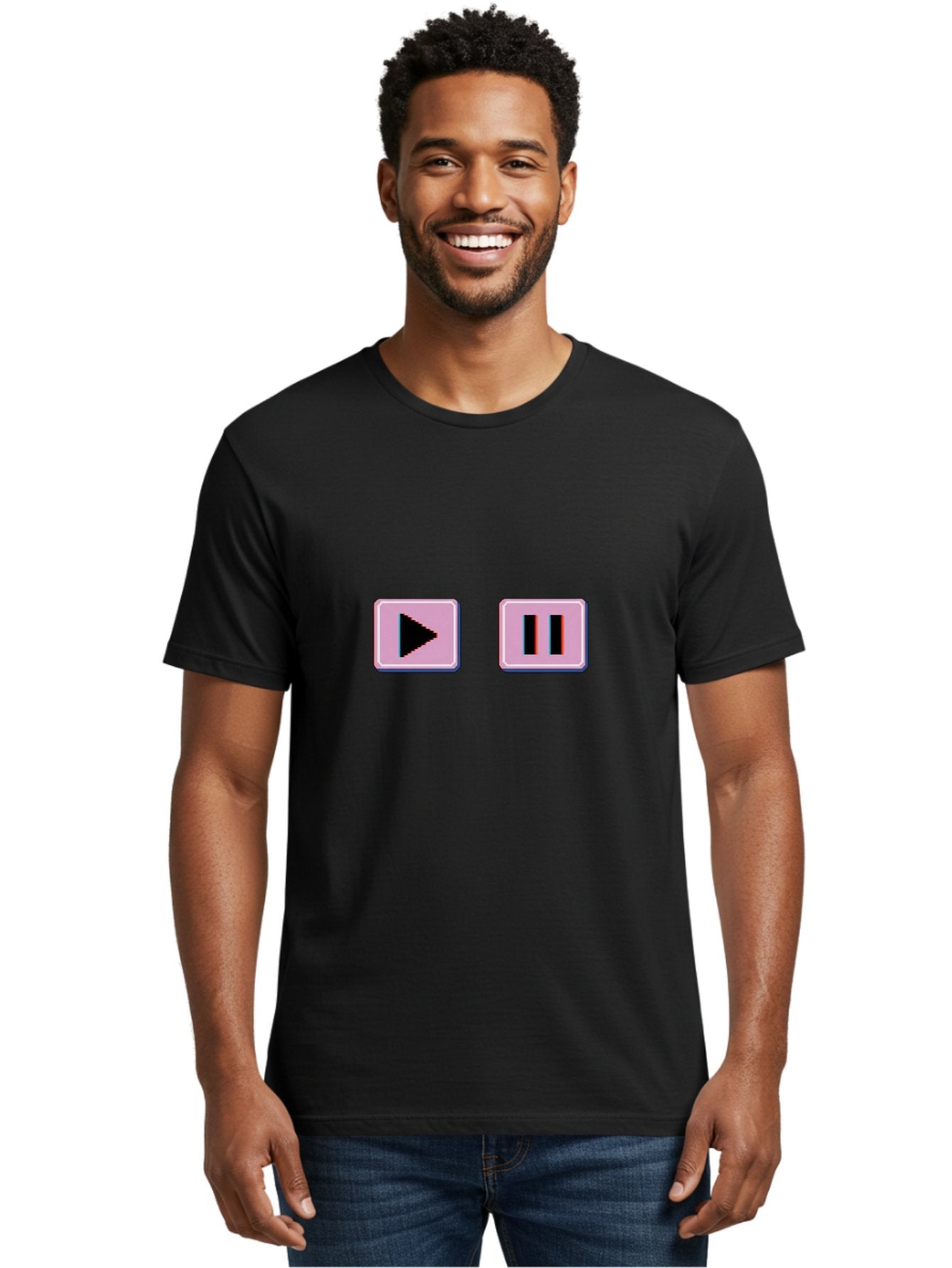 Play-Pause Men'S Graphic Tee, 100% Cotton, Comfortable Casual Summer Wear, Machine Washable, Play Button, Pause Button, Media Controls, Video Player, Music Controls, User Interface, Ui Elements, Digital Graphics Bac335 26