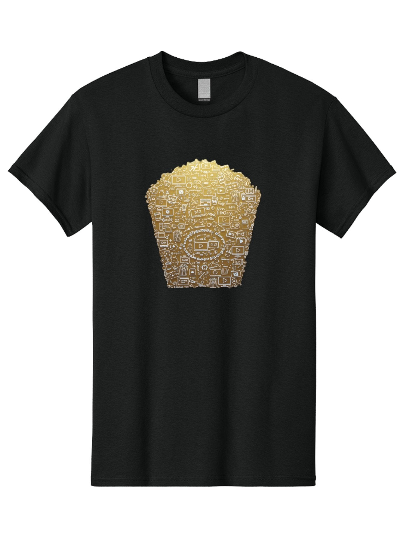 Popcorn Men'S Graphic Tee, 100% Cotton, Comfortable Casual Summer Wear, Machine Washable, Popcorn Bucket, Play Button, Video Icons, Social Media Symbols, Digital Media, Online Content, Entertainment, Multimedia Icons, Film Strip, Video Player, Bac339 3