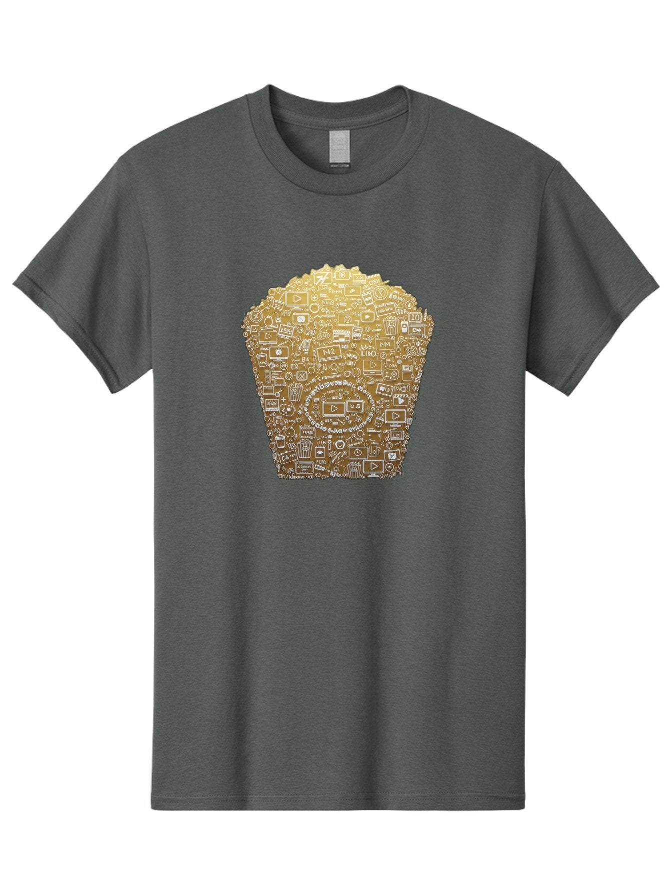 Popcorn Men'S Graphic Tee, 100% Cotton, Comfortable Casual Summer Wear, Machine Washable, Popcorn Bucket, Play Button, Video Icons, Social Media Symbols, Digital Media, Online Content, Entertainment, Multimedia Icons, Film Strip, Video Player, Bac339 14