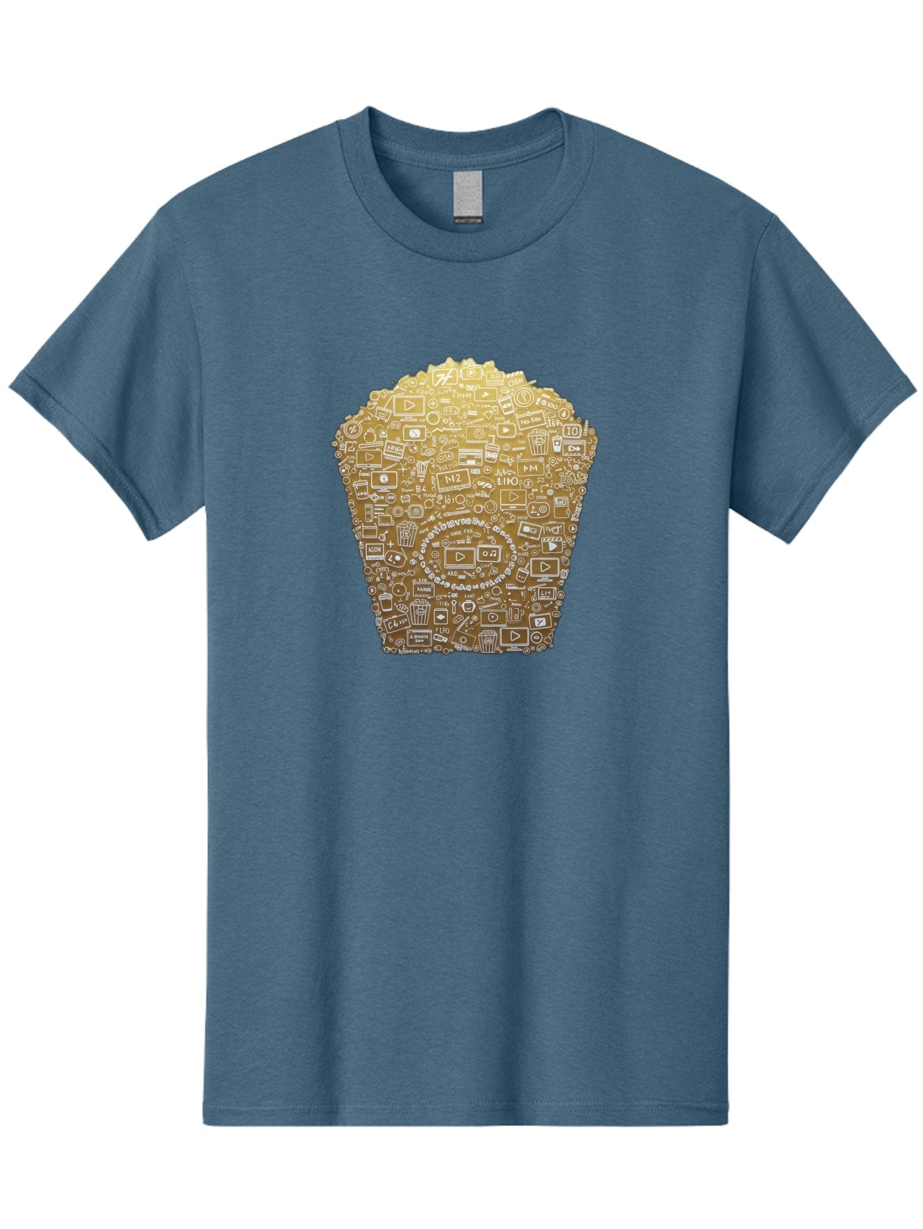 Popcorn Men'S Graphic Tee, 100% Cotton, Comfortable Casual Summer Wear, Machine Washable, Popcorn Bucket, Play Button, Video Icons, Social Media Symbols, Digital Media, Online Content, Entertainment, Multimedia Icons, Film Strip, Video Player, Bac339