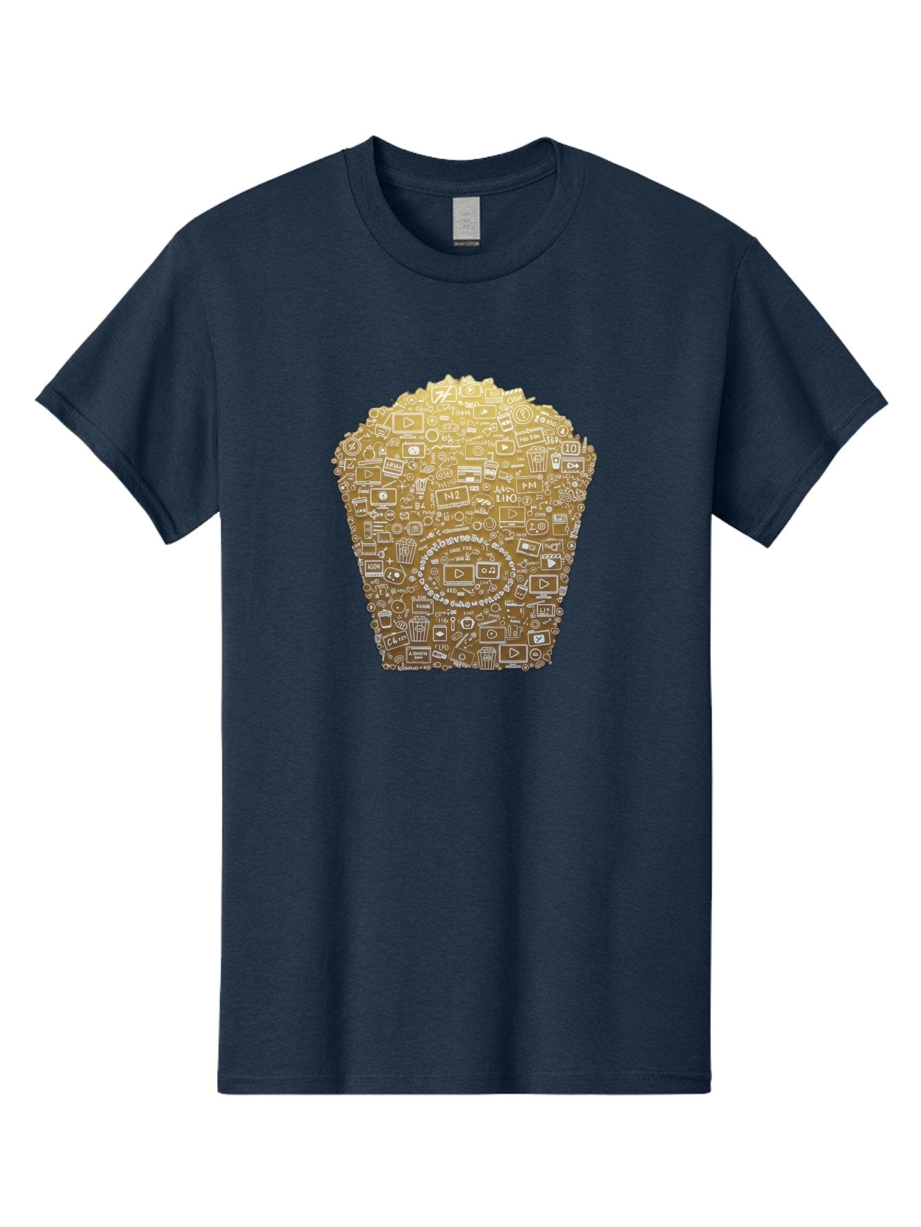 Popcorn Men'S Graphic Tee, 100% Cotton, Comfortable Casual Summer Wear, Machine Washable, Popcorn Bucket, Play Button, Video Icons, Social Media Symbols, Digital Media, Online Content, Entertainment, Multimedia Icons, Film Strip, Video Player, Bac339 7