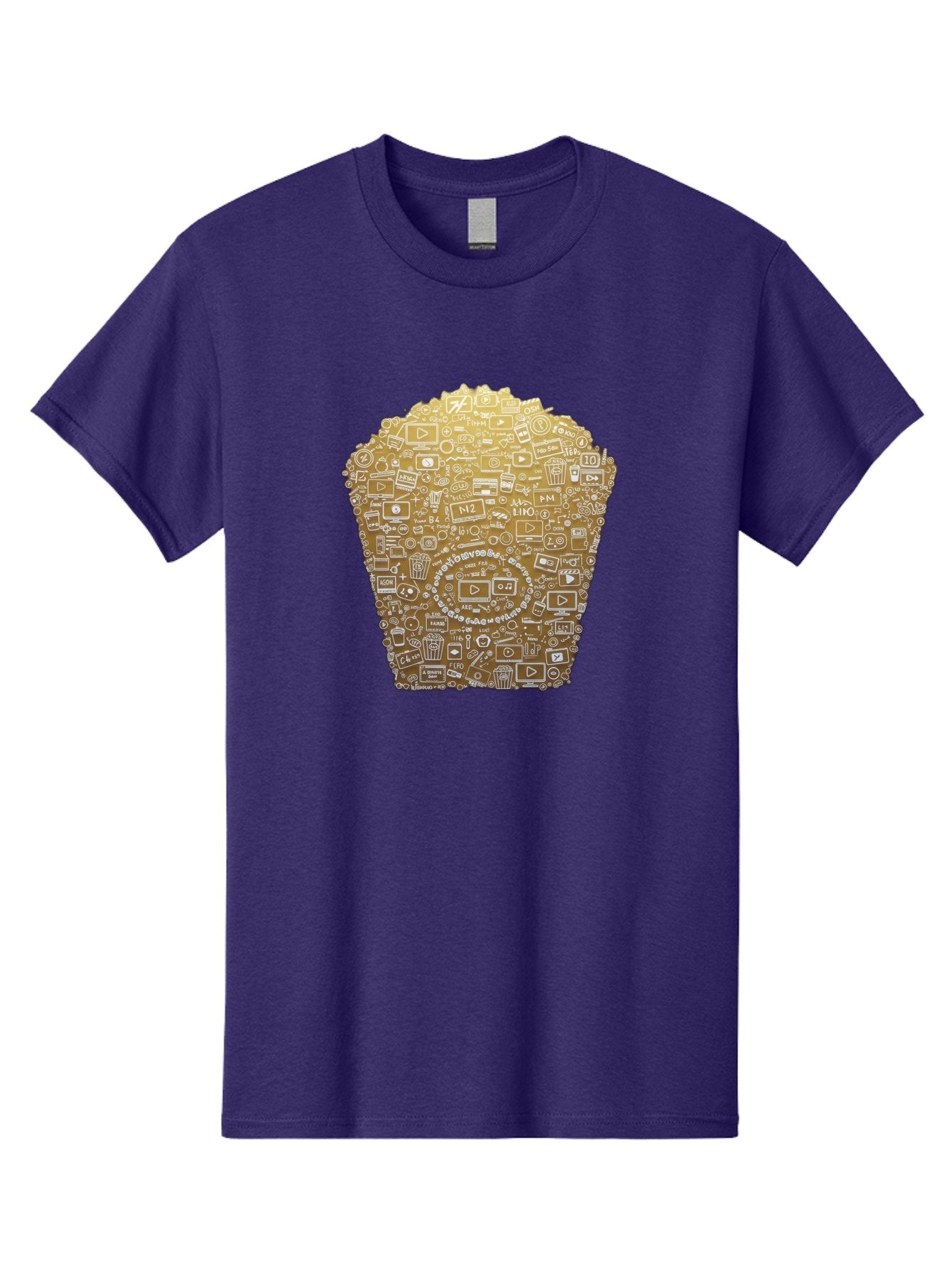 Popcorn Men'S Graphic Tee, 100% Cotton, Comfortable Casual Summer Wear, Machine Washable, Popcorn Bucket, Play Button, Video Icons, Social Media Symbols, Digital Media, Online Content, Entertainment, Multimedia Icons, Film Strip, Video Player, Bac339 8