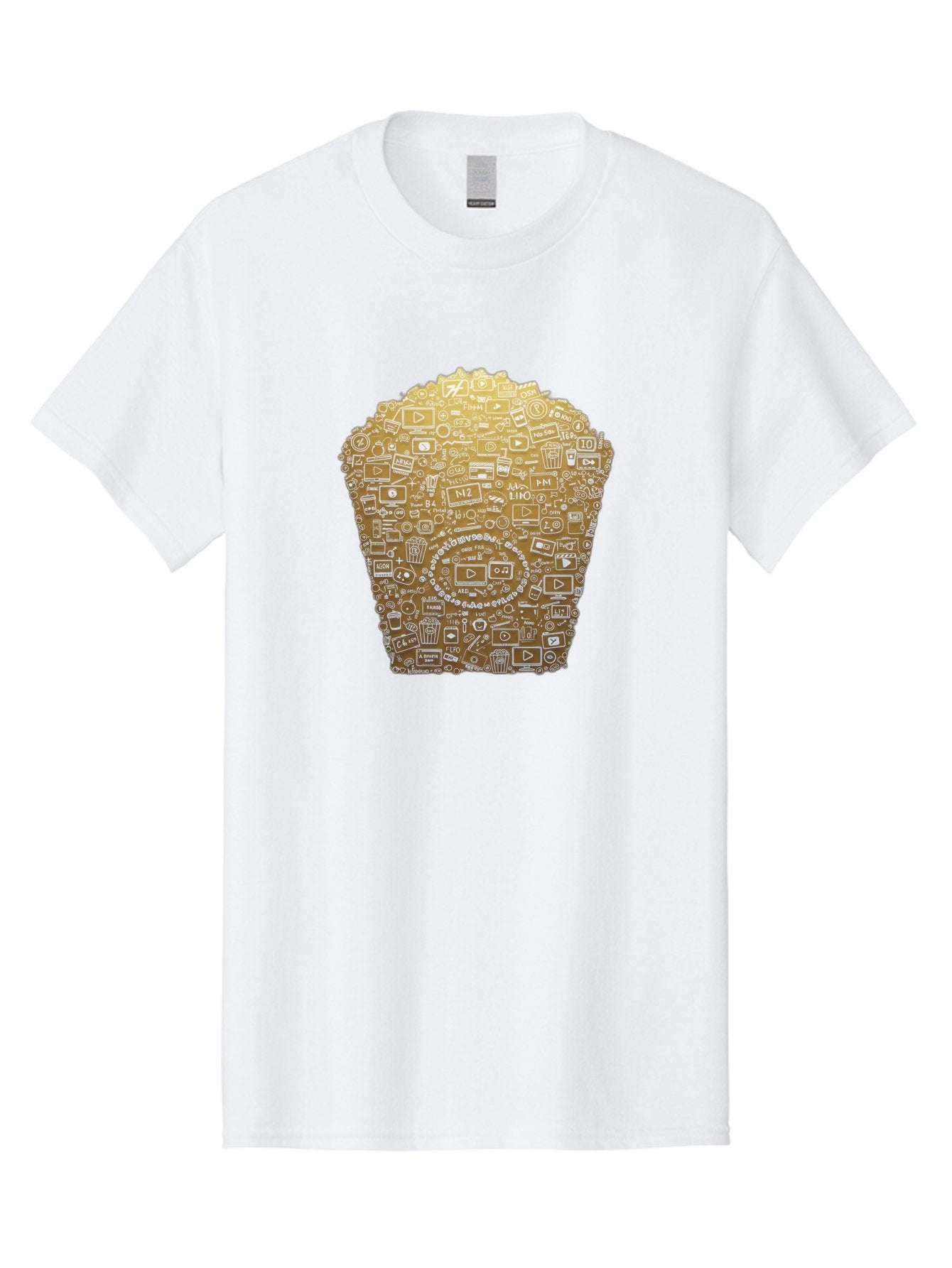 Popcorn Men'S Graphic Tee, 100% Cotton, Comfortable Casual Summer Wear, Machine Washable, Popcorn Bucket, Play Button, Video Icons, Social Media Symbols, Digital Media, Online Content, Entertainment, Multimedia Icons, Film Strip, Video Player, Bac339 5