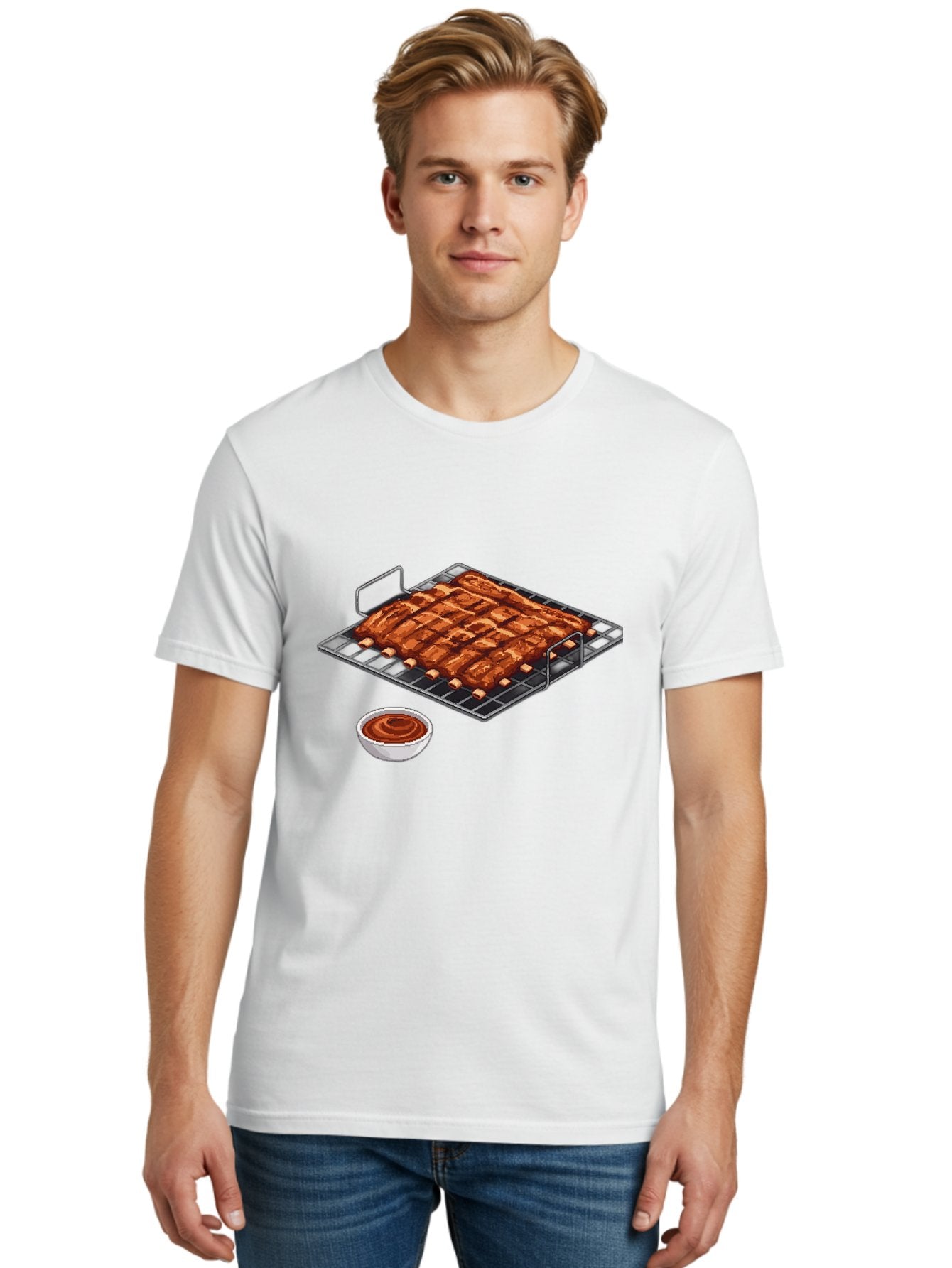 Pork-Ribs-On-Grill Men'S Graphic Tee, 100% Cotton, Comfortable Casual Summer Wear, Machine Washable, Barbecue Ribs, Grilled Pork, Barbecue Sauce, Bbq Ribs, Meat On The Grill, Delicious Food, Barbecue Style, Grilled Meat Bac340 24
