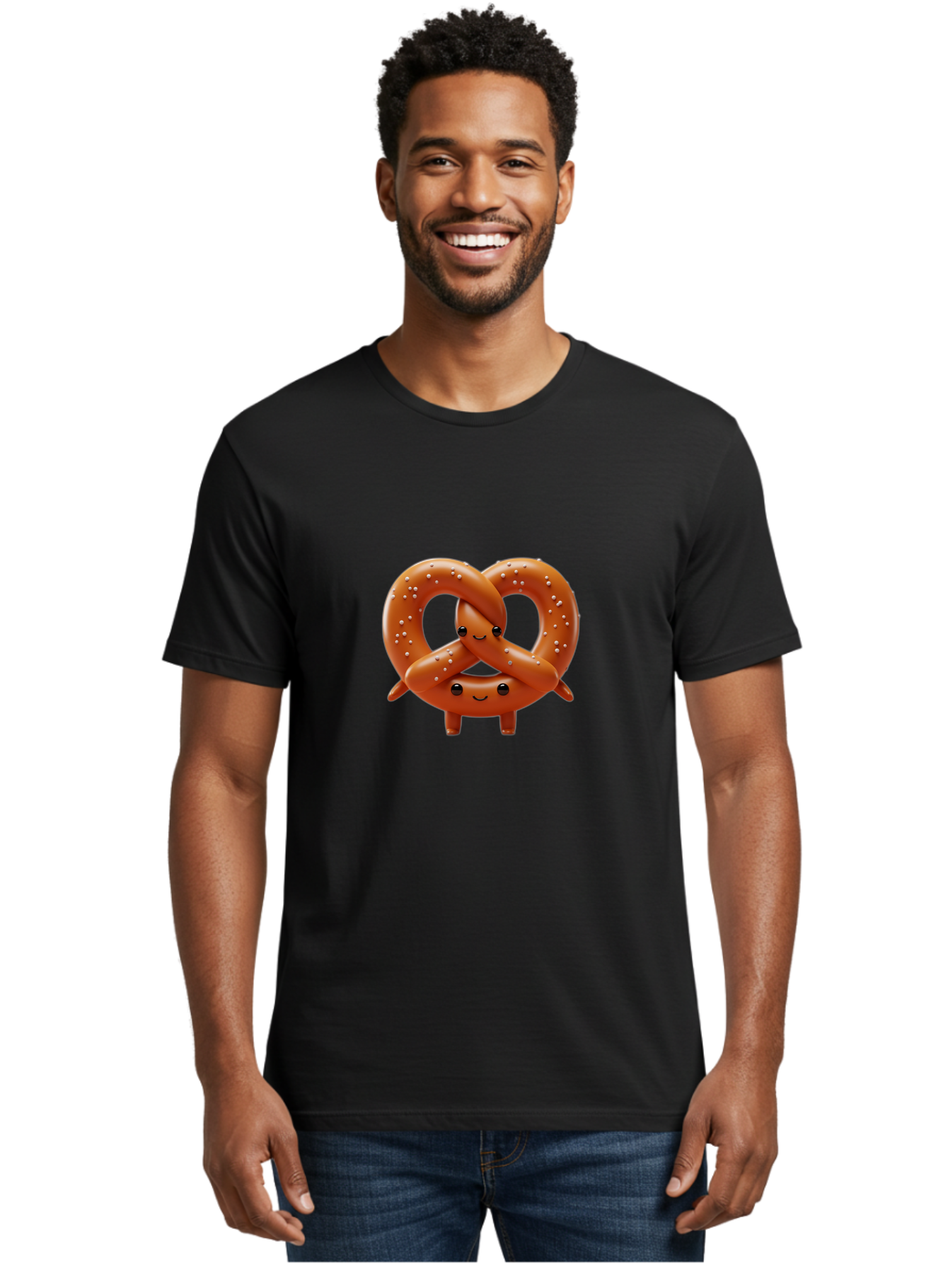 Pretzel-Friends Men'S Graphic Tee, 100% Cotton, Comfortable Casual Summer Wear, Machine Washable, Cute Cartoon Pretzels, Hugging Pretzel Friends, Salted Pretzels, Smiling Pretzels, Adorable Pretzel Characters, Pretzel Love, Baked Goods, Bac341 17