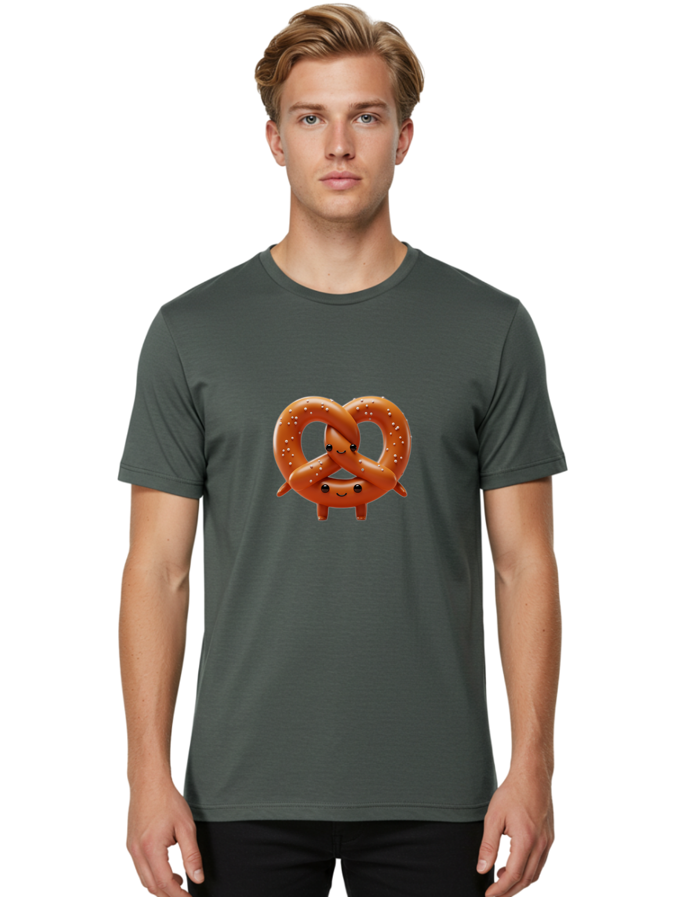Pretzel-Friends Men'S Graphic Tee, 100% Cotton, Comfortable Casual Summer Wear, Machine Washable, Cute Cartoon Pretzels, Hugging Pretzel Friends, Salted Pretzels, Smiling Pretzels, Adorable Pretzel Characters, Pretzel Love, Baked Goods, Bac341 25