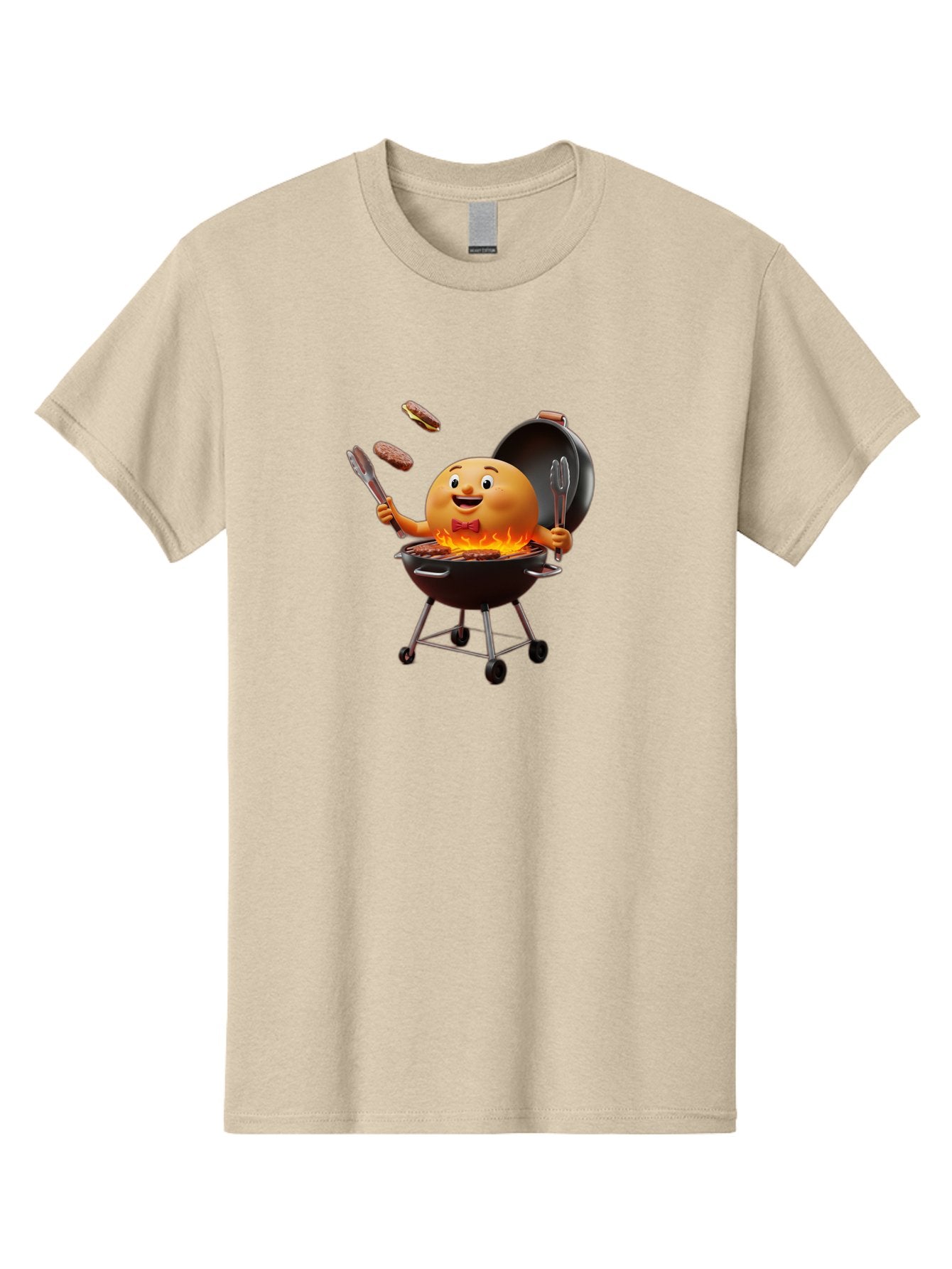 Pringles-Can-Grilling Men'S Graphic Tee, 100% Cotton, Comfortable Casual Summer Wear, Machine Washable, Cartoon Egg Grilling Burgers, Barbecue Scene, Happy Egg Character, Grilling Utensils, Tongs And Spatula, Cooking On Grill, Bac342