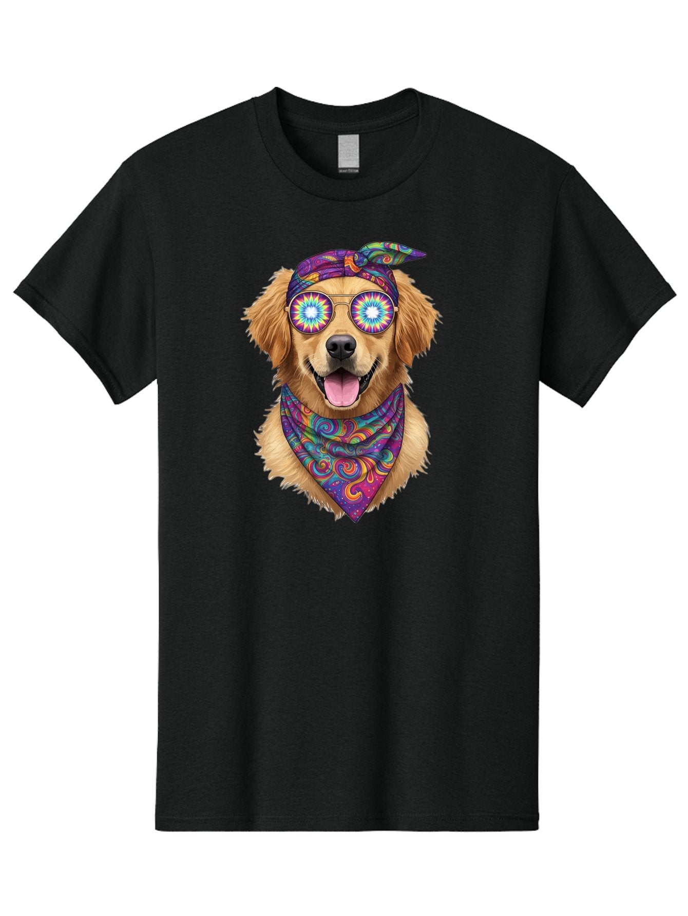 Psychedelic-Dog Men'S Graphic Tee, 100% Cotton, Comfortable Casual Summer Wear, Machine Washable, Happy Dog, Psychedelic Sunglasses, Colorful Bandana, Hippie Style, Fun Pet, Happy Animal, Playful Pup, Groovy Vibe, Funky Glasses, Bac344 11