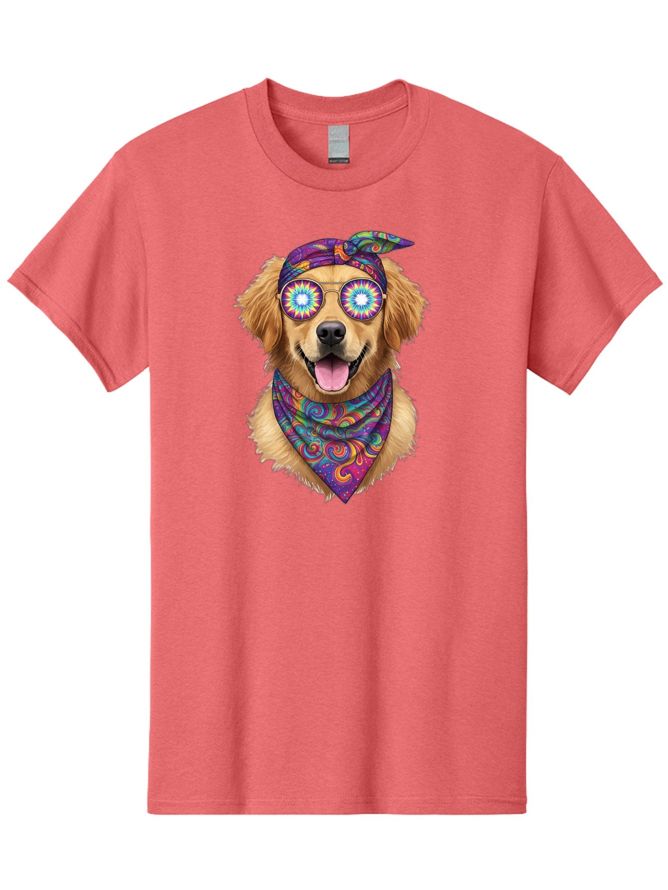 Psychedelic-Dog Men'S Graphic Tee, 100% Cotton, Comfortable Casual Summer Wear, Machine Washable, Happy Dog, Psychedelic Sunglasses, Colorful Bandana, Hippie Style, Fun Pet, Happy Animal, Playful Pup, Groovy Vibe, Funky Glasses, Bac344 6