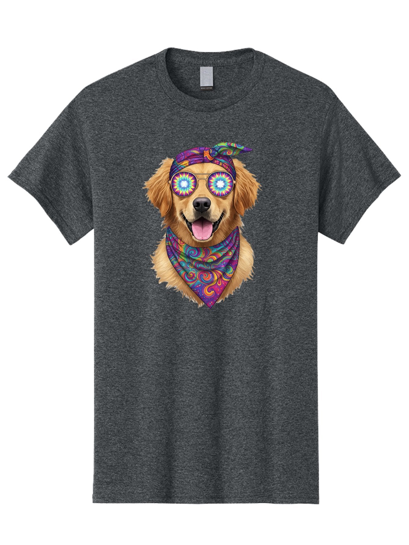 Psychedelic-Dog Men'S Graphic Tee, 100% Cotton, Comfortable Casual Summer Wear, Machine Washable, Happy Dog, Psychedelic Sunglasses, Colorful Bandana, Hippie Style, Fun Pet, Happy Animal, Playful Pup, Groovy Vibe, Funky Glasses, Bac344 10