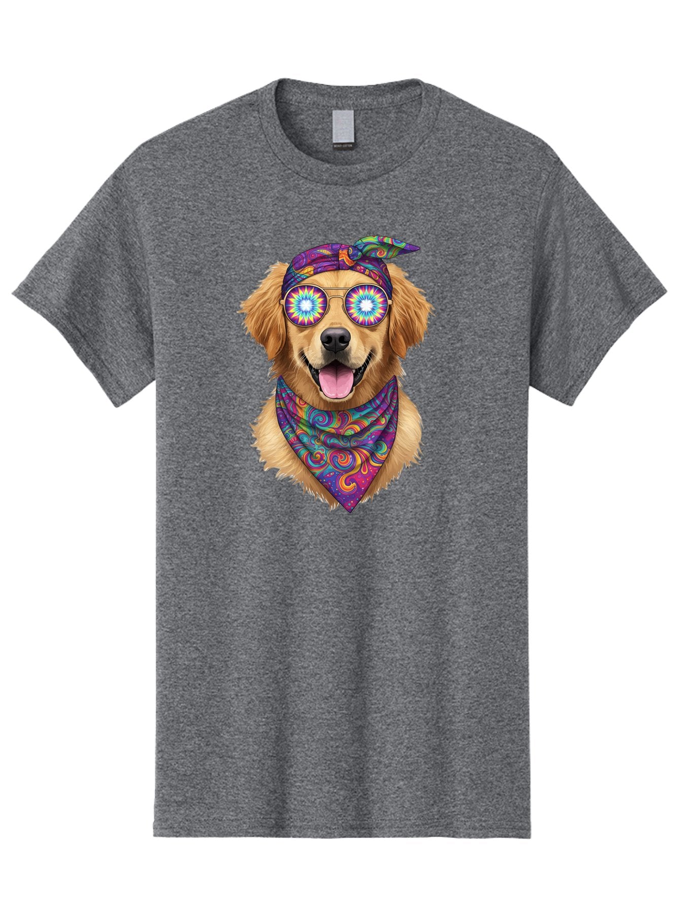 Psychedelic-Dog Men'S Graphic Tee, 100% Cotton, Comfortable Casual Summer Wear, Machine Washable, Happy Dog, Psychedelic Sunglasses, Colorful Bandana, Hippie Style, Fun Pet, Happy Animal, Playful Pup, Groovy Vibe, Funky Glasses, Bac344 3