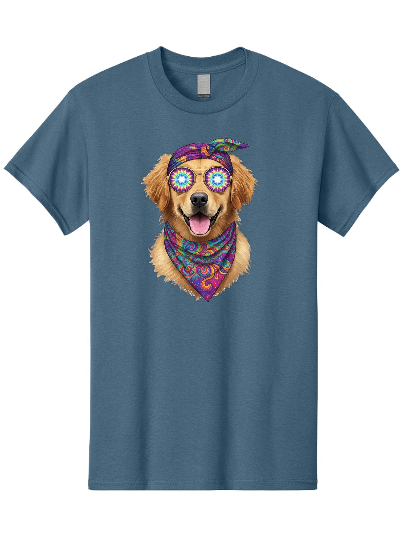Psychedelic-Dog Men'S Graphic Tee, 100% Cotton, Comfortable Casual Summer Wear, Machine Washable, Happy Dog, Psychedelic Sunglasses, Colorful Bandana, Hippie Style, Fun Pet, Happy Animal, Playful Pup, Groovy Vibe, Funky Glasses, Bac344 4