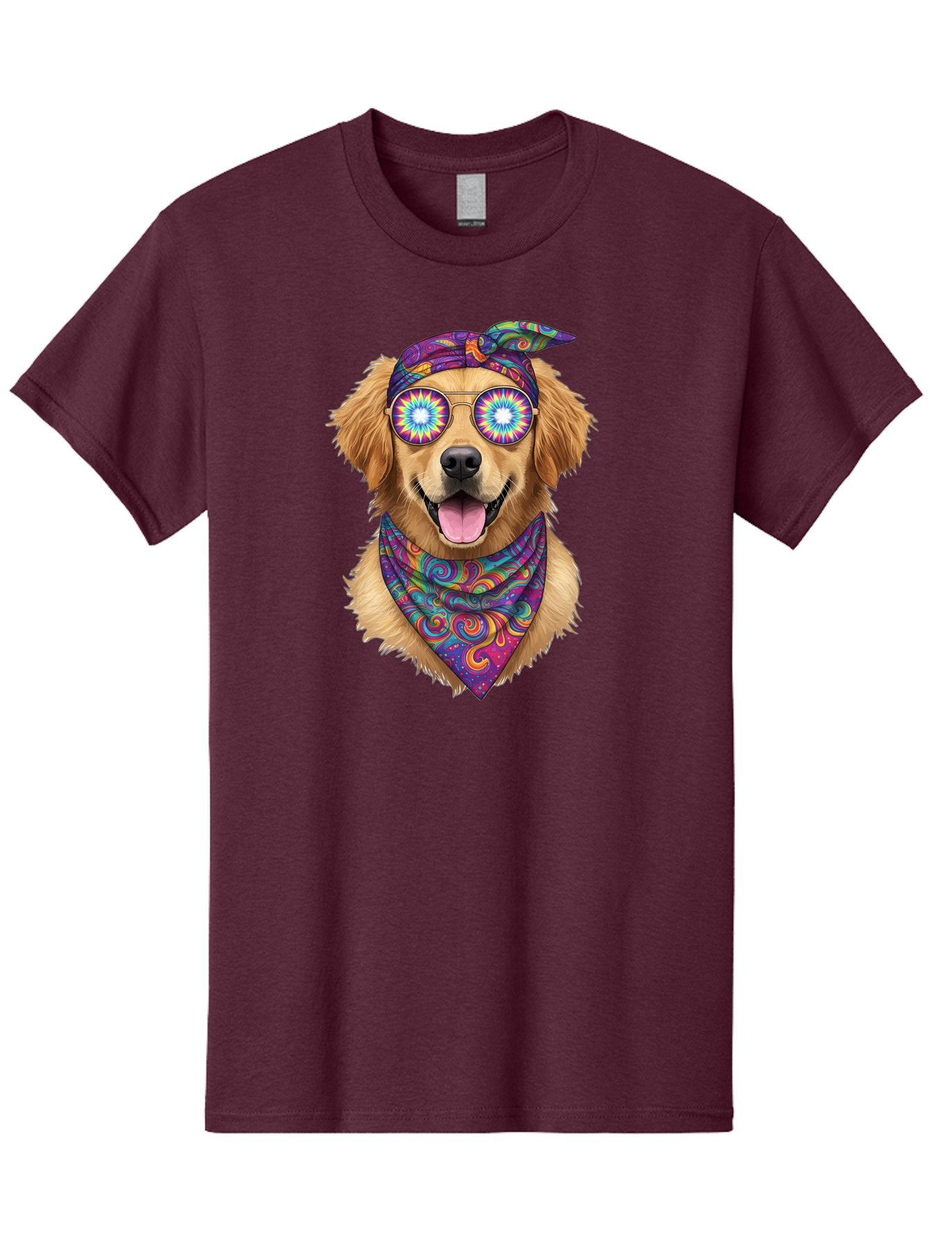 Psychedelic-Dog Men'S Graphic Tee, 100% Cotton, Comfortable Casual Summer Wear, Machine Washable, Happy Dog, Psychedelic Sunglasses, Colorful Bandana, Hippie Style, Fun Pet, Happy Animal, Playful Pup, Groovy Vibe, Funky Glasses, Bac344 9