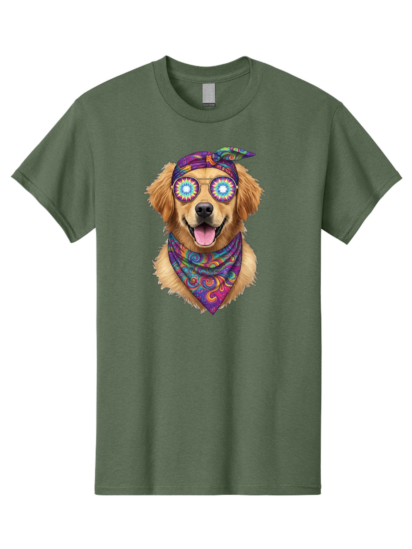 Psychedelic-Dog Men'S Graphic Tee, 100% Cotton, Comfortable Casual Summer Wear, Machine Washable, Happy Dog, Psychedelic Sunglasses, Colorful Bandana, Hippie Style, Fun Pet, Happy Animal, Playful Pup, Groovy Vibe, Funky Glasses, Bac344 12