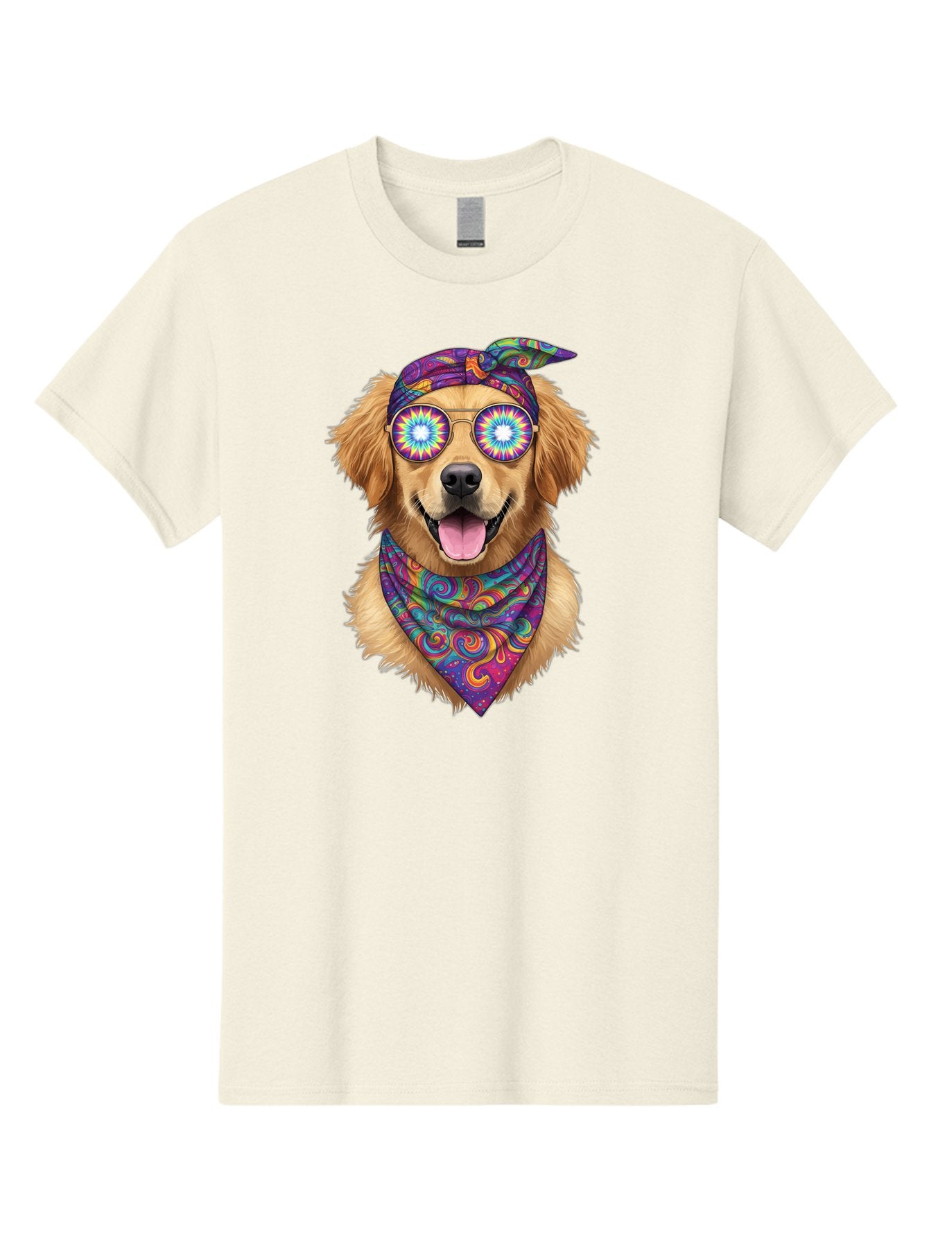 Psychedelic-Dog Men'S Graphic Tee, 100% Cotton, Comfortable Casual Summer Wear, Machine Washable, Happy Dog, Psychedelic Sunglasses, Colorful Bandana, Hippie Style, Fun Pet, Happy Animal, Playful Pup, Groovy Vibe, Funky Glasses, Bac344 15