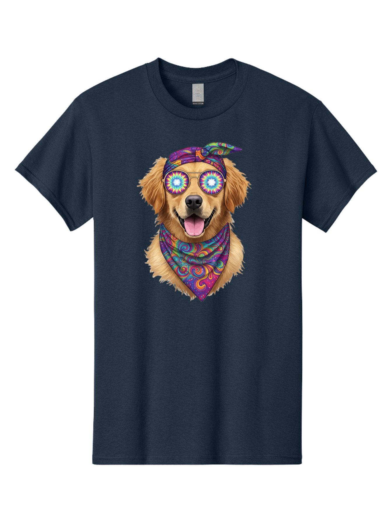 Psychedelic-Dog Men'S Graphic Tee, 100% Cotton, Comfortable Casual Summer Wear, Machine Washable, Happy Dog, Psychedelic Sunglasses, Colorful Bandana, Hippie Style, Fun Pet, Happy Animal, Playful Pup, Groovy Vibe, Funky Glasses, Bac344 5