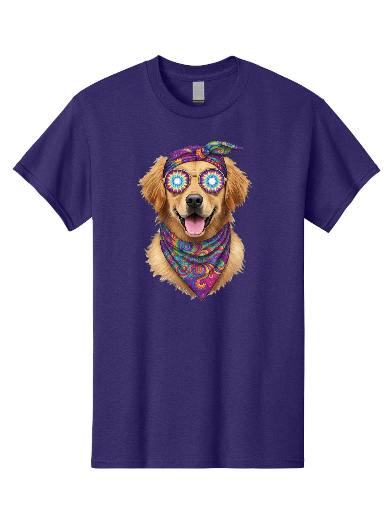 Psychedelic-Dog Men'S Graphic Tee, 100% Cotton, Comfortable Casual Summer Wear, Machine Washable, Happy Dog, Psychedelic Sunglasses, Colorful Bandana, Hippie Style, Fun Pet, Happy Animal, Playful Pup, Groovy Vibe, Funky Glasses, Bac344 13