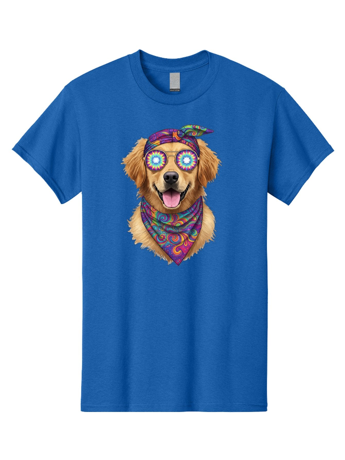 Psychedelic-Dog Men'S Graphic Tee, 100% Cotton, Comfortable Casual Summer Wear, Machine Washable, Happy Dog, Psychedelic Sunglasses, Colorful Bandana, Hippie Style, Fun Pet, Happy Animal, Playful Pup, Groovy Vibe, Funky Glasses, Bac344 8