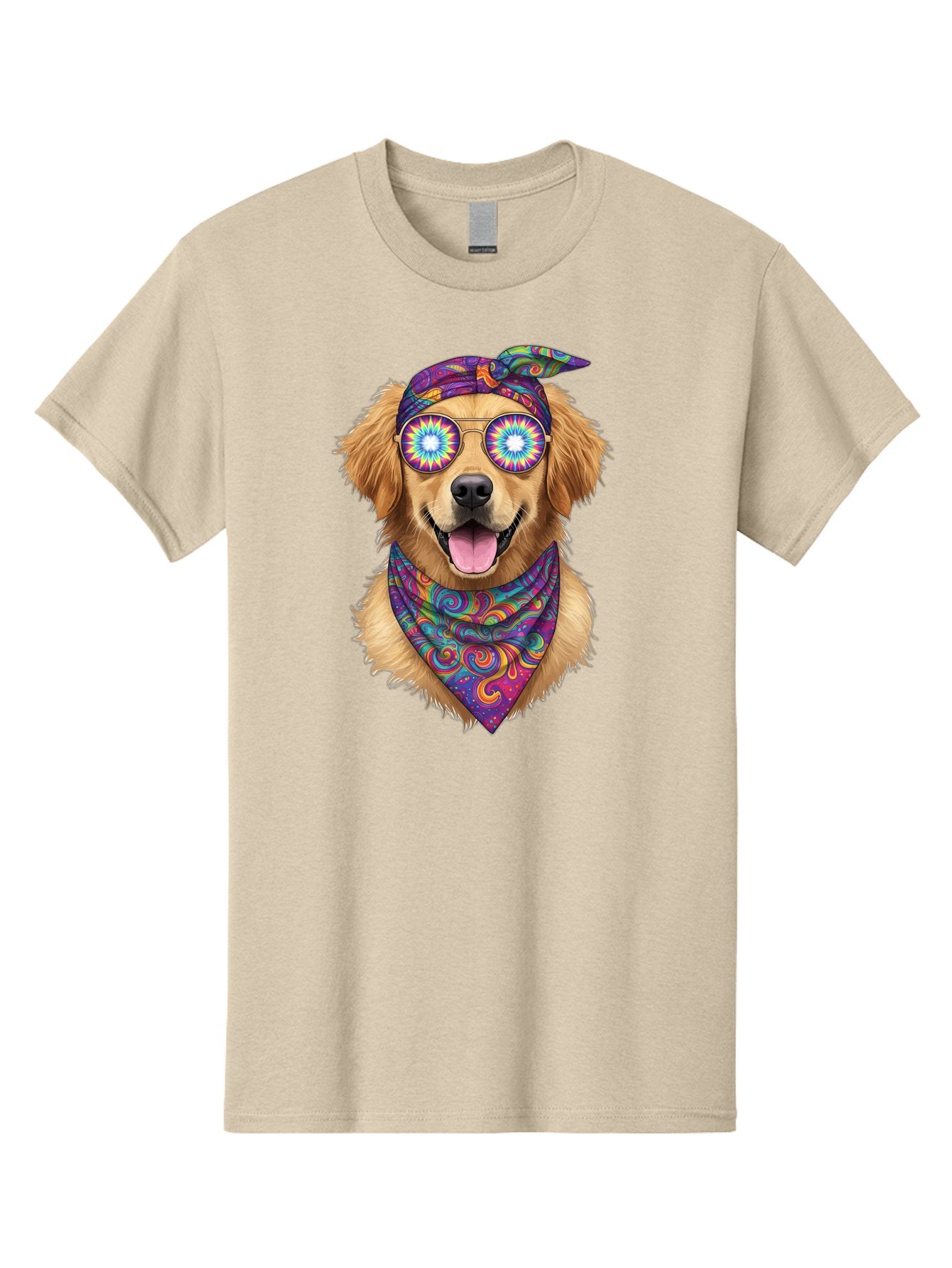 Psychedelic-Dog Men'S Graphic Tee, 100% Cotton, Comfortable Casual Summer Wear, Machine Washable, Happy Dog, Psychedelic Sunglasses, Colorful Bandana, Hippie Style, Fun Pet, Happy Animal, Playful Pup, Groovy Vibe, Funky Glasses, Bac344 14