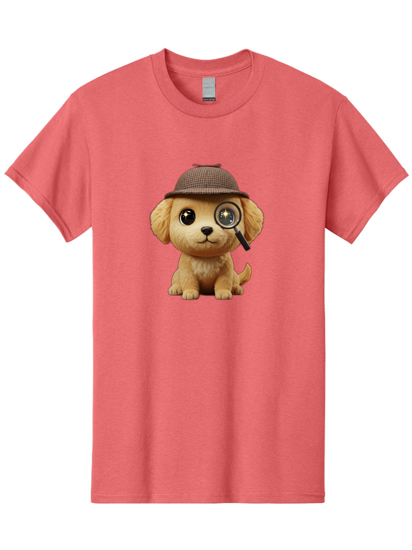 Puppy-Detective Men'S Graphic Tee, 100% Cotton, Comfortable Casual Summer Wear, Machine Washable, Puppy Wearing A Deerstalker Cap, Magnifying Glass, Detective Theme, Cute Puppy, Investigation, Mystery Solving, Dog Character, Cartoon Style Bac346