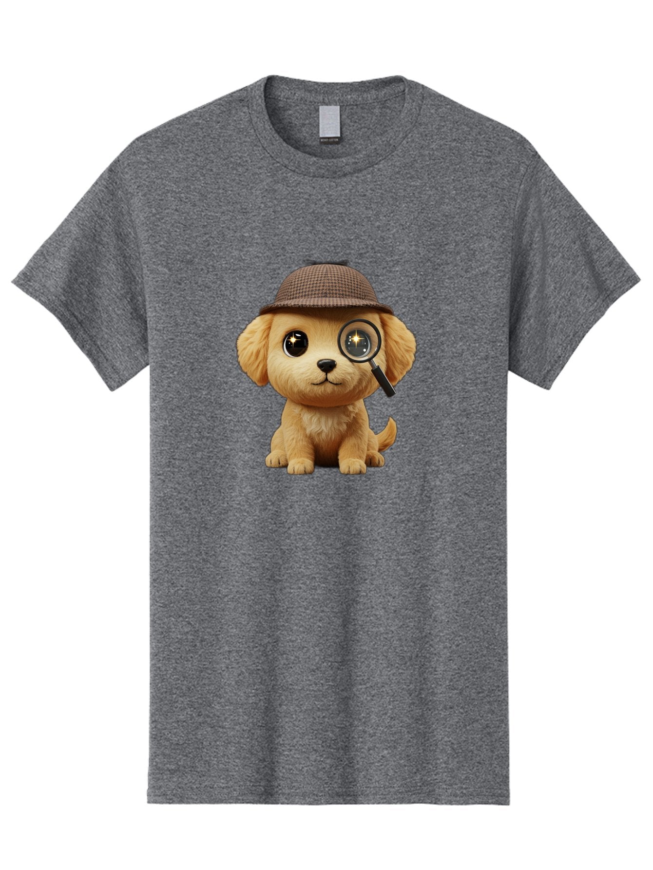 Puppy-Detective Men'S Graphic Tee, 100% Cotton, Comfortable Casual Summer Wear, Machine Washable, Puppy Wearing A Deerstalker Cap, Magnifying Glass, Detective Theme, Cute Puppy, Investigation, Mystery Solving, Dog Character, Cartoon Style Bac346 5