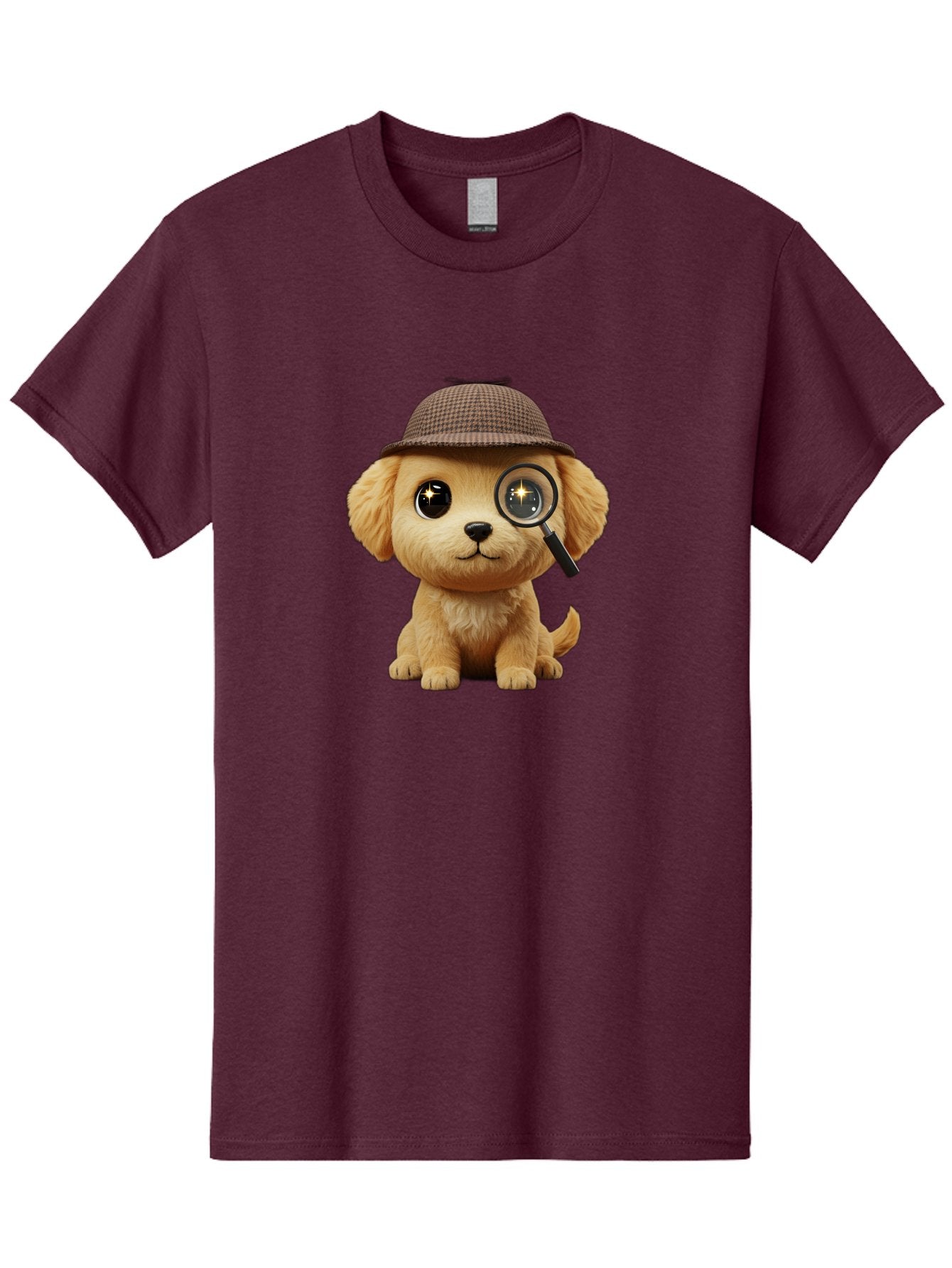 Puppy-Detective Men'S Graphic Tee, 100% Cotton, Comfortable Casual Summer Wear, Machine Washable, Puppy Wearing A Deerstalker Cap, Magnifying Glass, Detective Theme, Cute Puppy, Investigation, Mystery Solving, Dog Character, Cartoon Style Bac346
