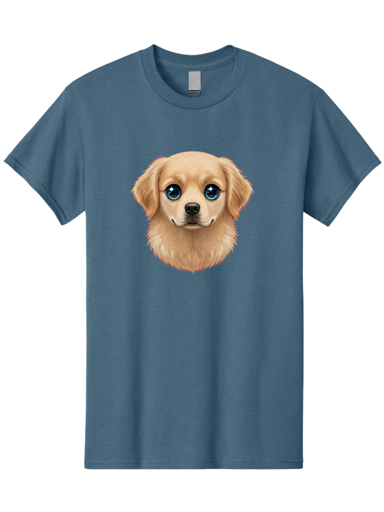 Puppy-Head Men'S Graphic Tee, 100% Cotton, Comfortable Casual Summer Wear, Machine Washable, Adorable Puppy, Cute Dog Face, Big Blue Eyes, Fluffy Fur, Sweet Expression, Cartoon Dog, Digital Art, Puppy Love, Furry Friend Bac347 7