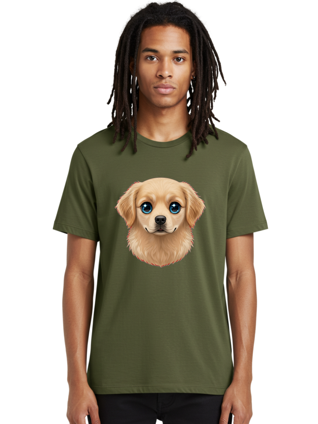 Puppy-Head Men'S Graphic Tee, 100% Cotton, Comfortable Casual Summer Wear, Machine Washable, Adorable Puppy, Cute Dog Face, Big Blue Eyes, Fluffy Fur, Sweet Expression, Cartoon Dog, Digital Art, Puppy Love, Furry Friend Bac347 17