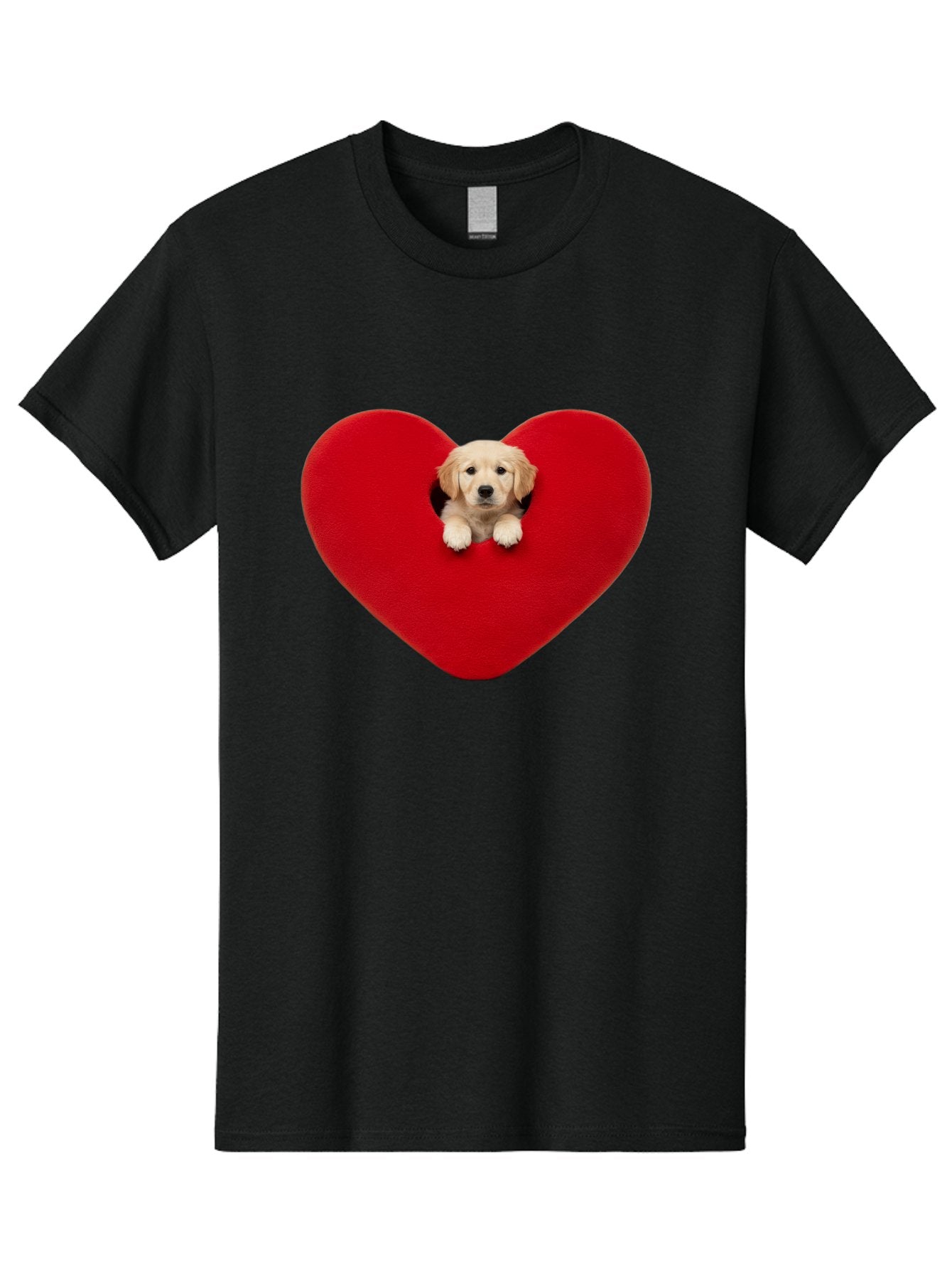 Puppy-In-Heart Men'S Graphic Tee, 100% Cotton, Comfortable Casual Summer Wear, Machine Washable, Adorable Puppy, Golden Retriever, Cute Dog, Heart Shape, Love Symbol, Heartwarming Scene, Playful Pup, Furry Friend, Heart Cutout Bac348