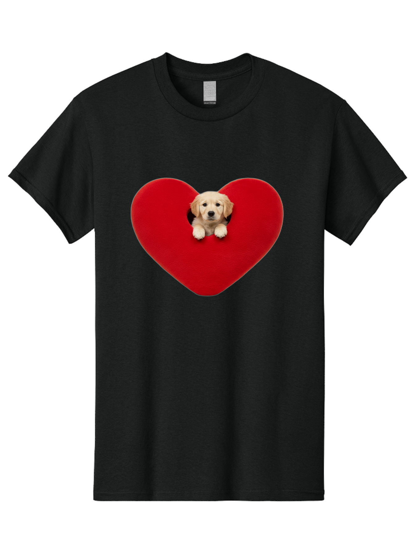 Puppy-In-Heart Men'S Graphic Tee, 100% Cotton, Comfortable Casual Summer Wear, Machine Washable, Adorable Puppy, Golden Retriever, Cute Dog, Heart Shape, Love Symbol, Heartwarming Scene, Playful Pup, Furry Friend, Heart Cutout Bac348 11