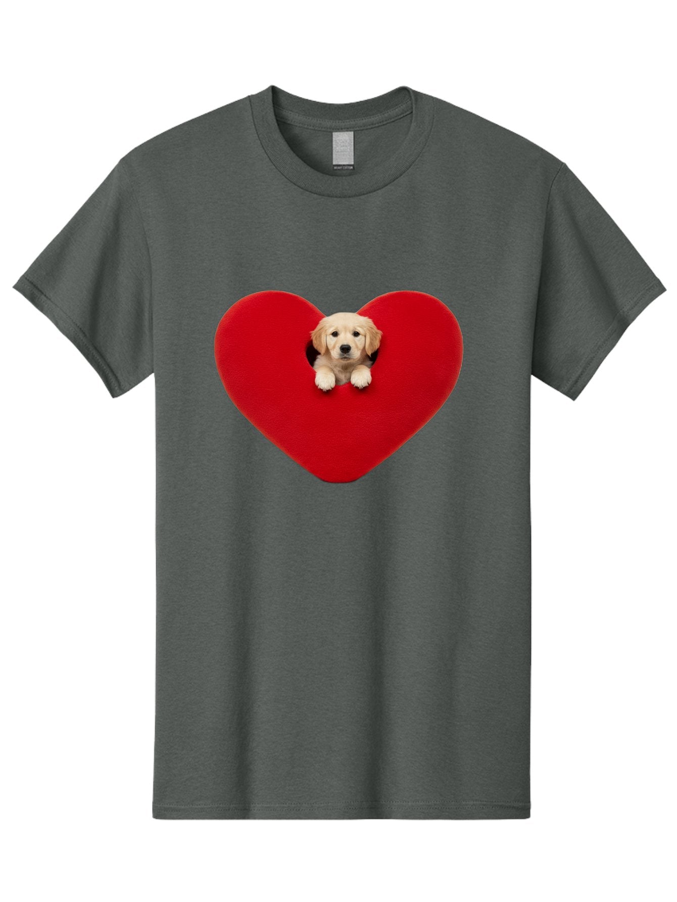 Puppy-In-Heart Men'S Graphic Tee, 100% Cotton, Comfortable Casual Summer Wear, Machine Washable, Adorable Puppy, Golden Retriever, Cute Dog, Heart Shape, Love Symbol, Heartwarming Scene, Playful Pup, Furry Friend, Heart Cutout Bac348 7