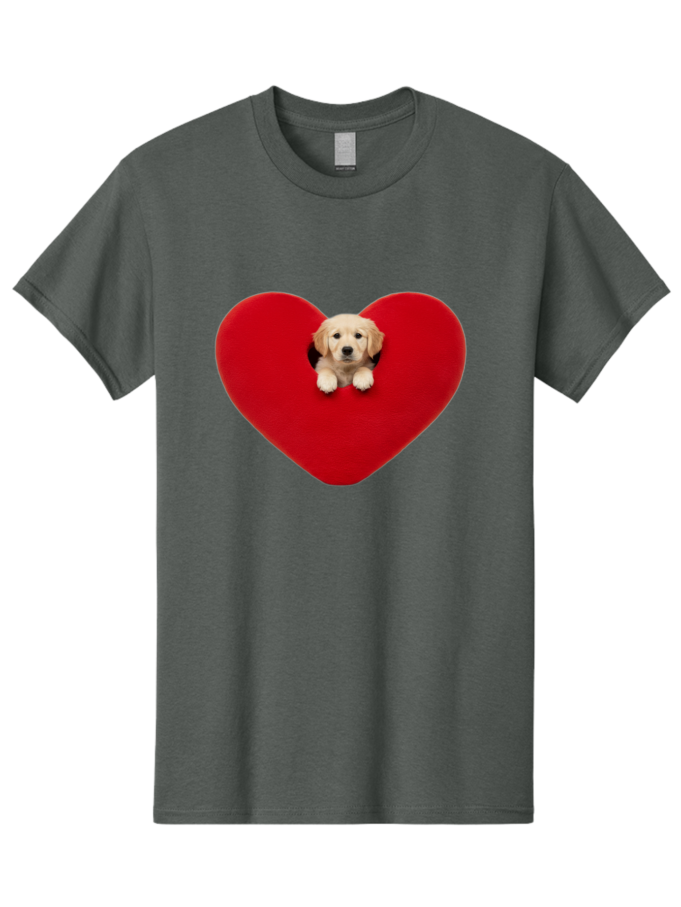 Puppy-In-Heart Men'S Graphic Tee, 100% Cotton, Comfortable Casual Summer Wear, Machine Washable, Adorable Puppy, Golden Retriever, Cute Dog, Heart Shape, Love Symbol, Heartwarming Scene, Playful Pup, Furry Friend, Heart Cutout Bac348 13
