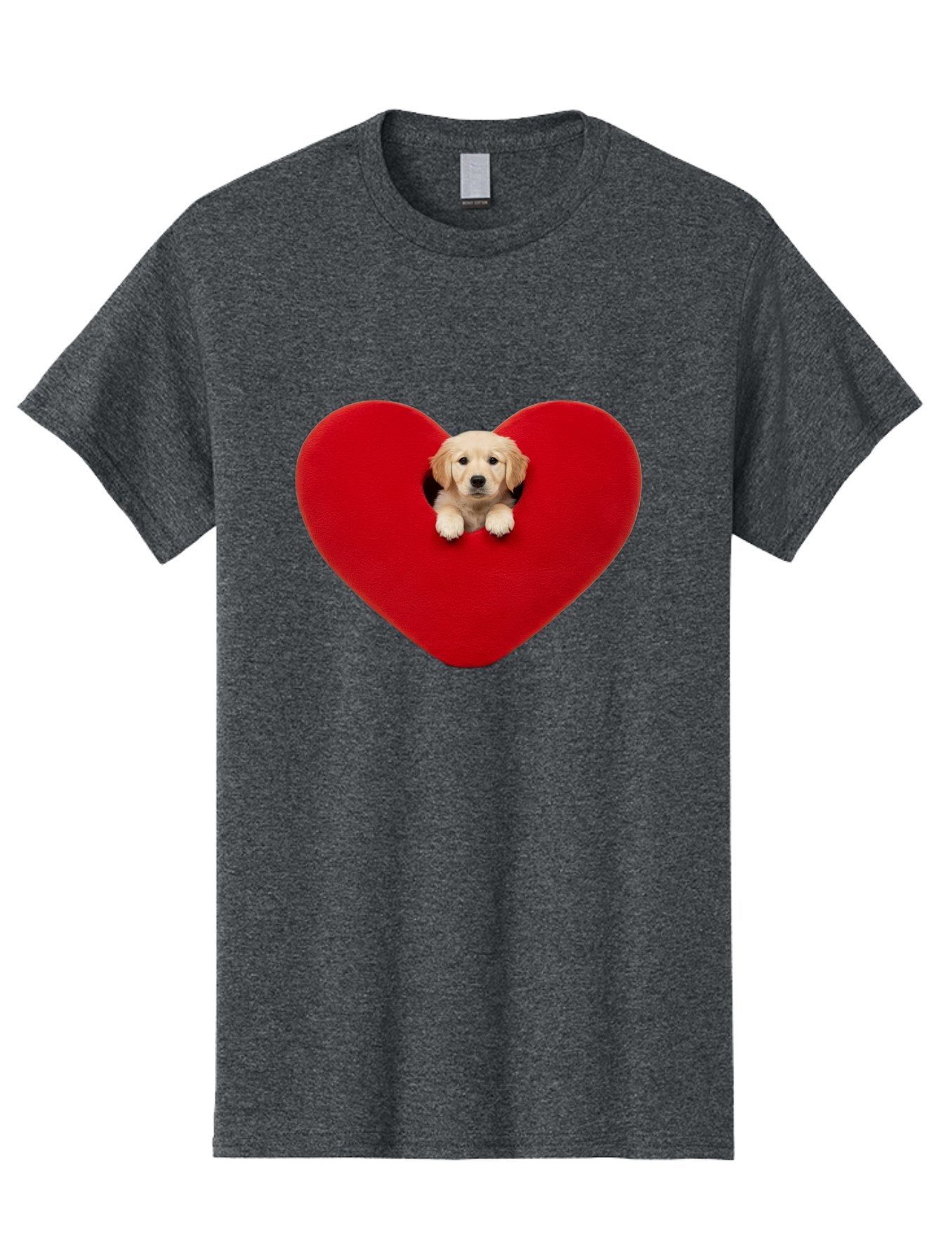 Puppy-In-Heart Men'S Graphic Tee, 100% Cotton, Comfortable Casual Summer Wear, Machine Washable, Adorable Puppy, Golden Retriever, Cute Dog, Heart Shape, Love Symbol, Heartwarming Scene, Playful Pup, Furry Friend, Heart Cutout Bac348 9