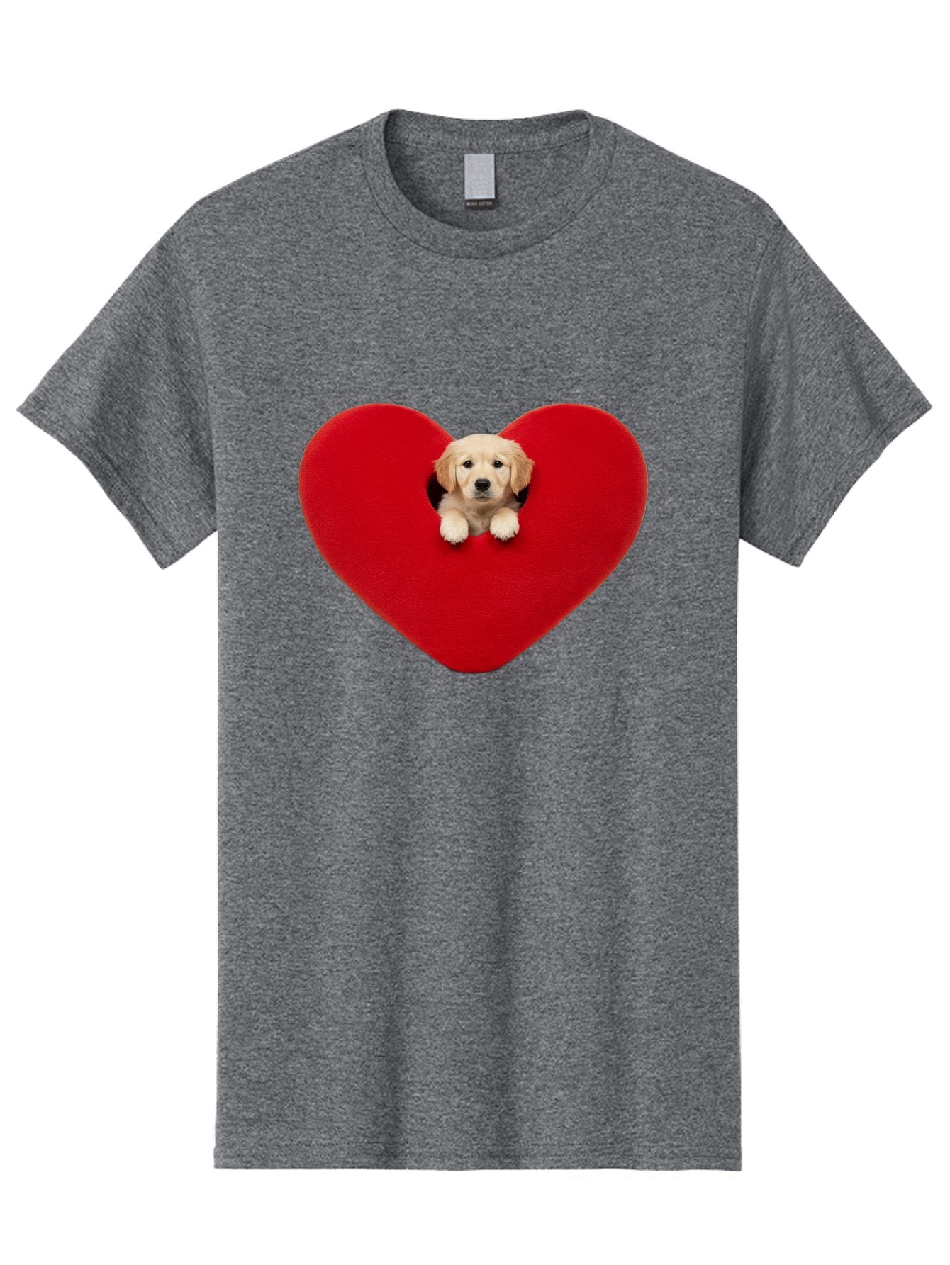 Puppy-In-Heart Men'S Graphic Tee, 100% Cotton, Comfortable Casual Summer Wear, Machine Washable, Adorable Puppy, Golden Retriever, Cute Dog, Heart Shape, Love Symbol, Heartwarming Scene, Playful Pup, Furry Friend, Heart Cutout Bac348 12