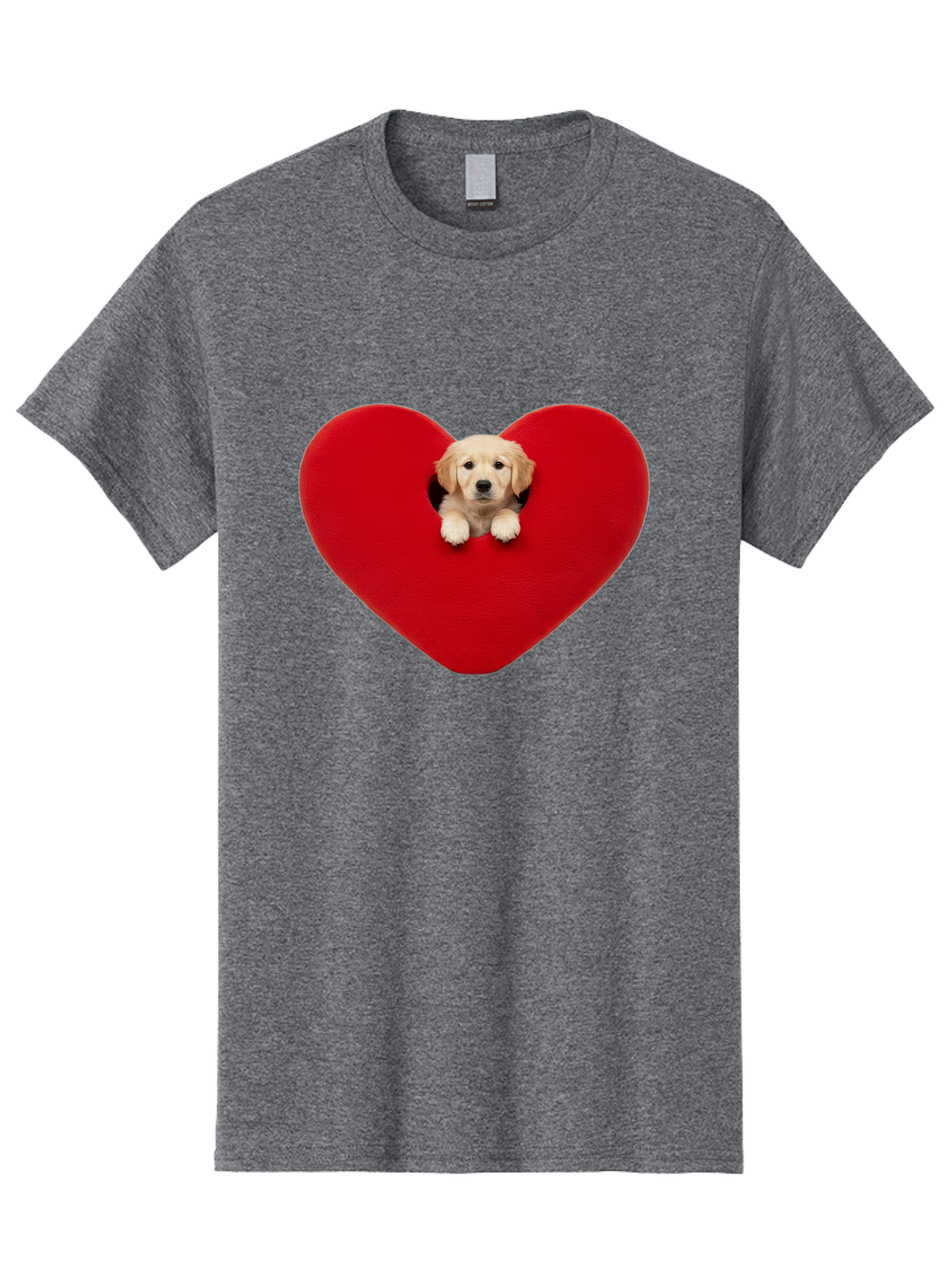 Puppy-In-Heart Men'S Graphic Tee, 100% Cotton, Comfortable Casual Summer Wear, Machine Washable, Adorable Puppy, Golden Retriever, Cute Dog, Heart Shape, Love Symbol, Heartwarming Scene, Playful Pup, Furry Friend, Heart Cutout Bac348 3