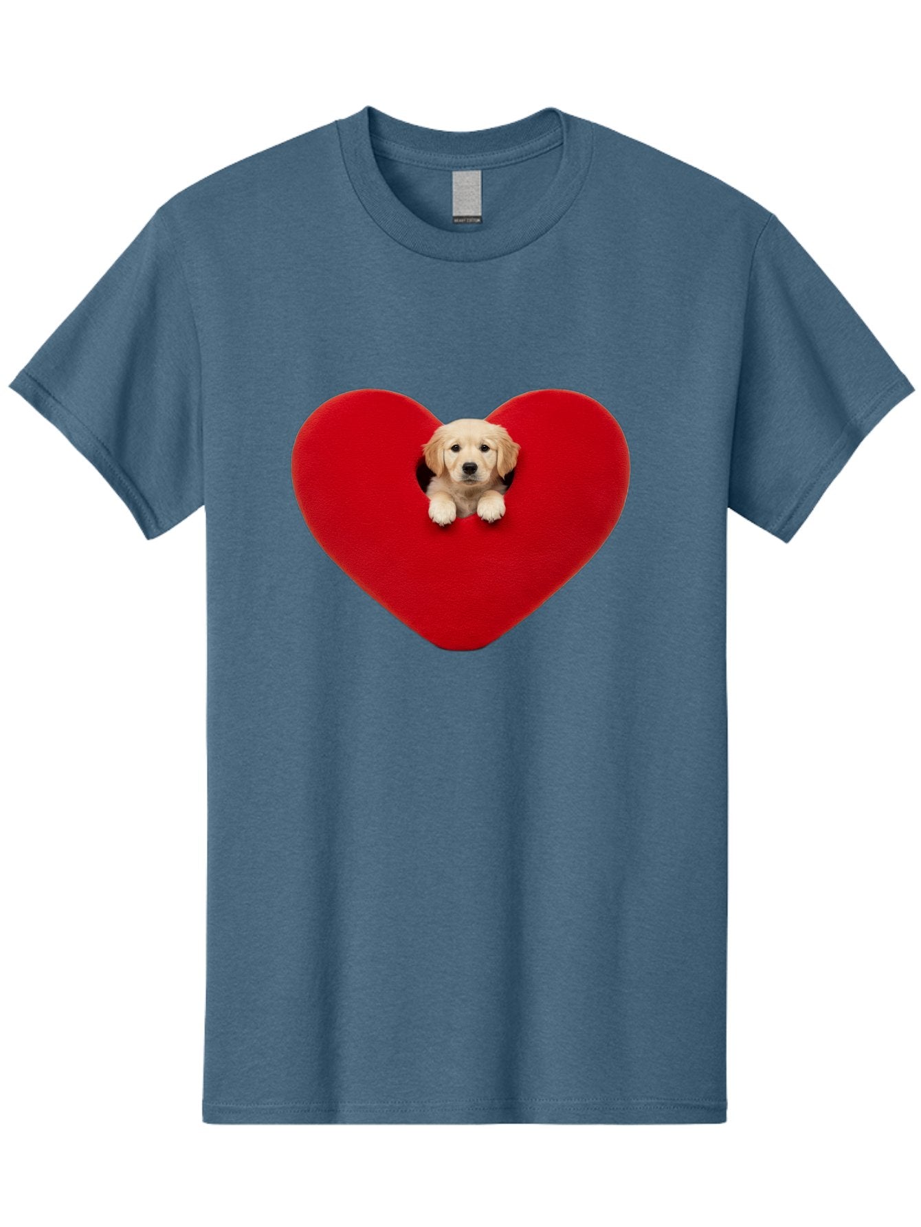 Puppy-In-Heart Men'S Graphic Tee, 100% Cotton, Comfortable Casual Summer Wear, Machine Washable, Adorable Puppy, Golden Retriever, Cute Dog, Heart Shape, Love Symbol, Heartwarming Scene, Playful Pup, Furry Friend, Heart Cutout Bac348 8