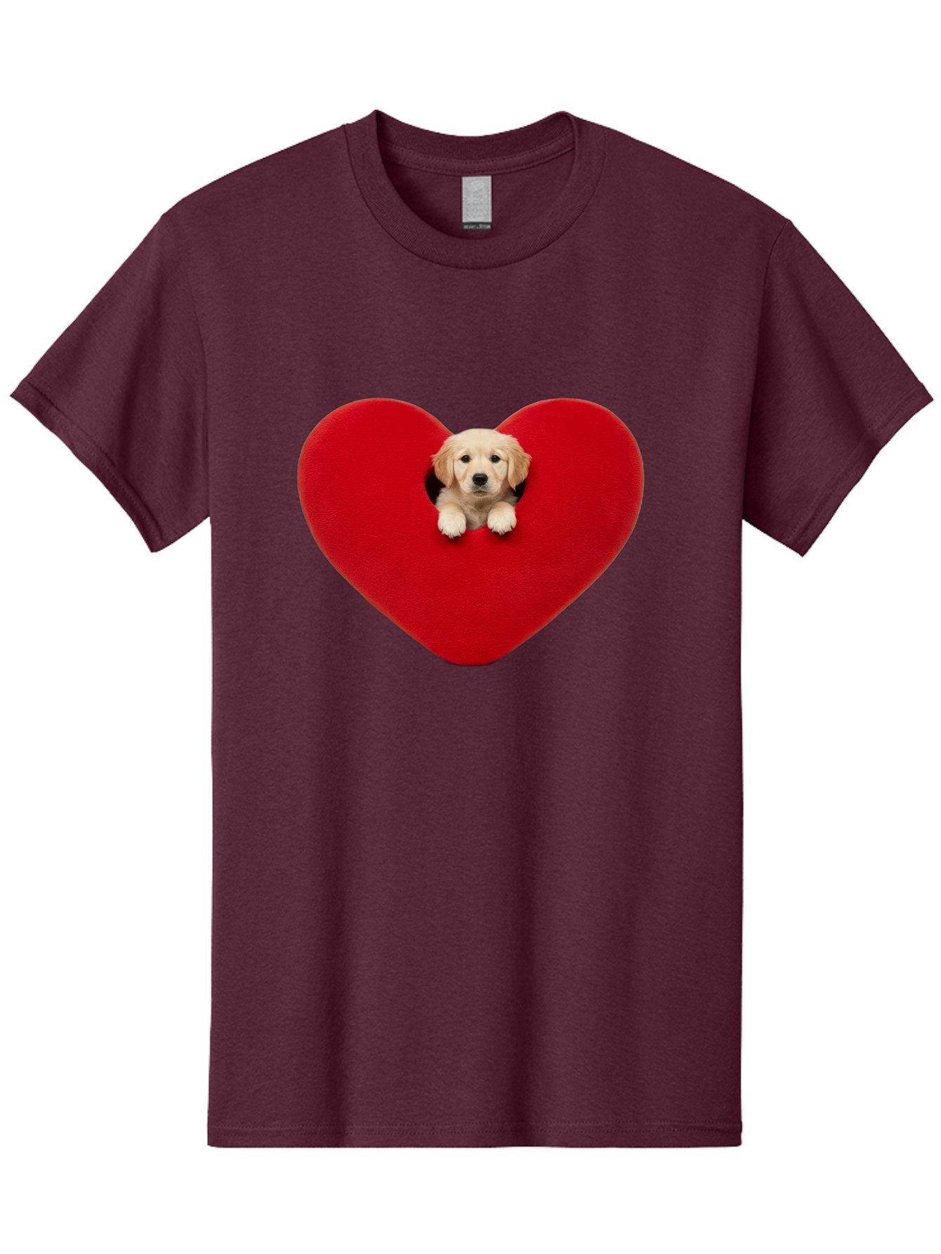 Puppy-In-Heart Men'S Graphic Tee, 100% Cotton, Comfortable Casual Summer Wear, Machine Washable, Adorable Puppy, Golden Retriever, Cute Dog, Heart Shape, Love Symbol, Heartwarming Scene, Playful Pup, Furry Friend, Heart Cutout Bac348 10