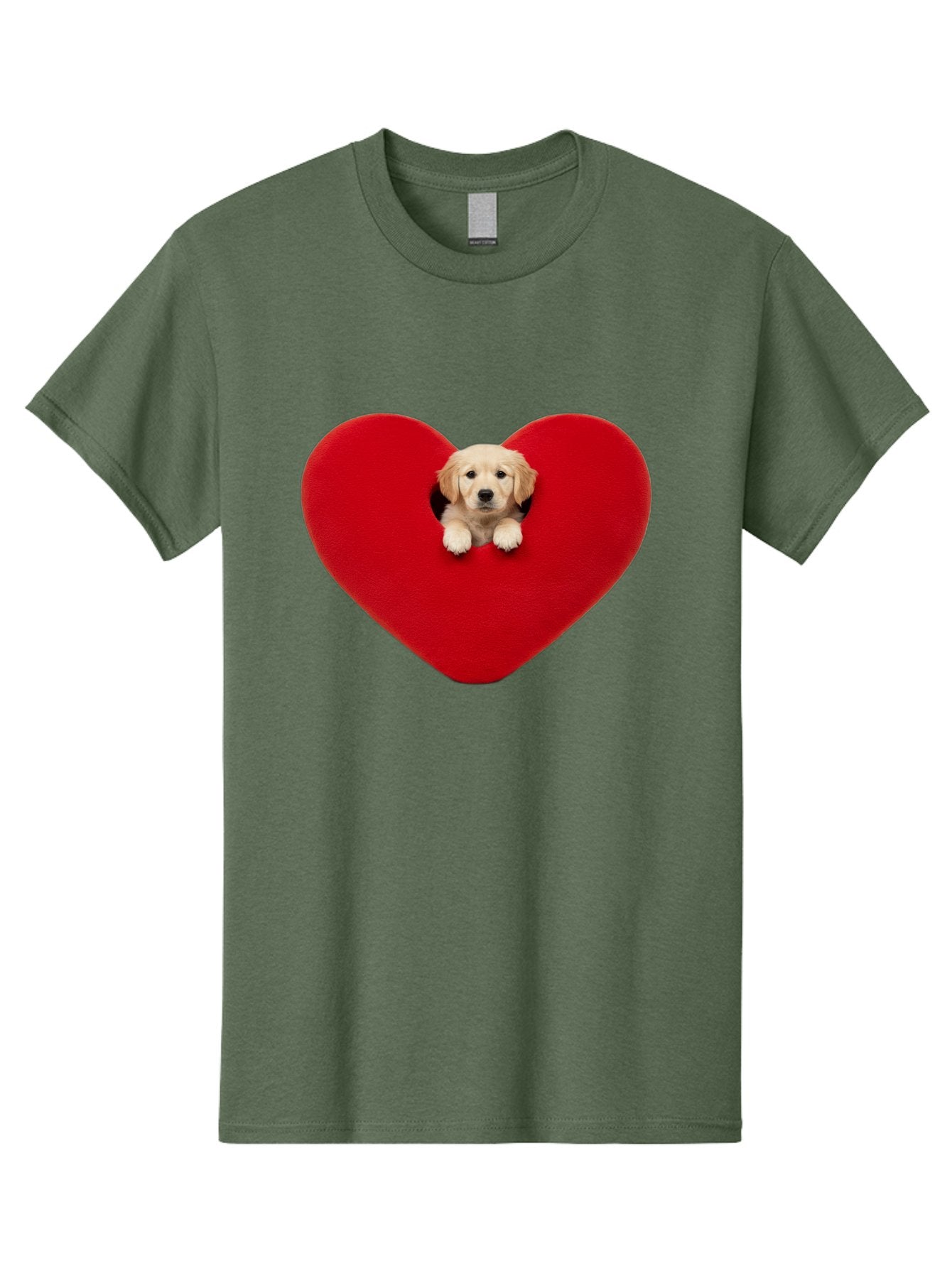 Puppy-In-Heart Men'S Graphic Tee, 100% Cotton, Comfortable Casual Summer Wear, Machine Washable, Adorable Puppy, Golden Retriever, Cute Dog, Heart Shape, Love Symbol, Heartwarming Scene, Playful Pup, Furry Friend, Heart Cutout Bac348 4