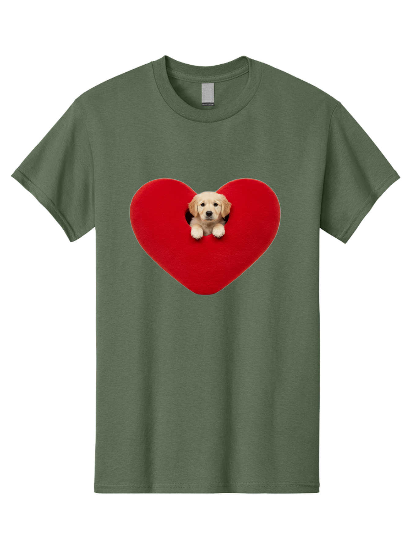 Puppy-In-Heart Men'S Graphic Tee, 100% Cotton, Comfortable Casual Summer Wear, Machine Washable, Adorable Puppy, Golden Retriever, Cute Dog, Heart Shape, Love Symbol, Heartwarming Scene, Playful Pup, Furry Friend, Heart Cutout Bac348 12