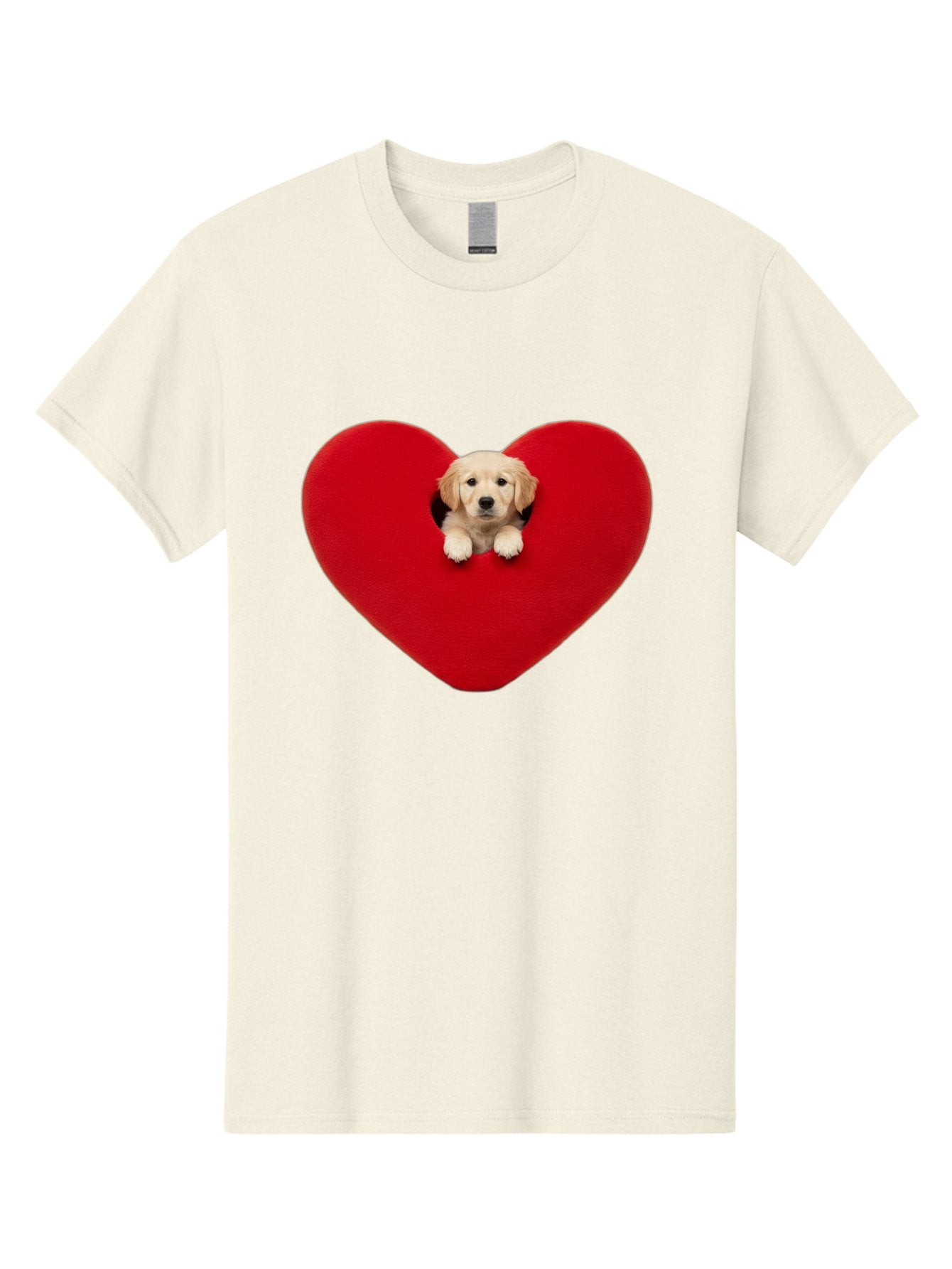 Puppy-In-Heart Men'S Graphic Tee, 100% Cotton, Comfortable Casual Summer Wear, Machine Washable, Adorable Puppy, Golden Retriever, Cute Dog, Heart Shape, Love Symbol, Heartwarming Scene, Playful Pup, Furry Friend, Heart Cutout Bac348 6