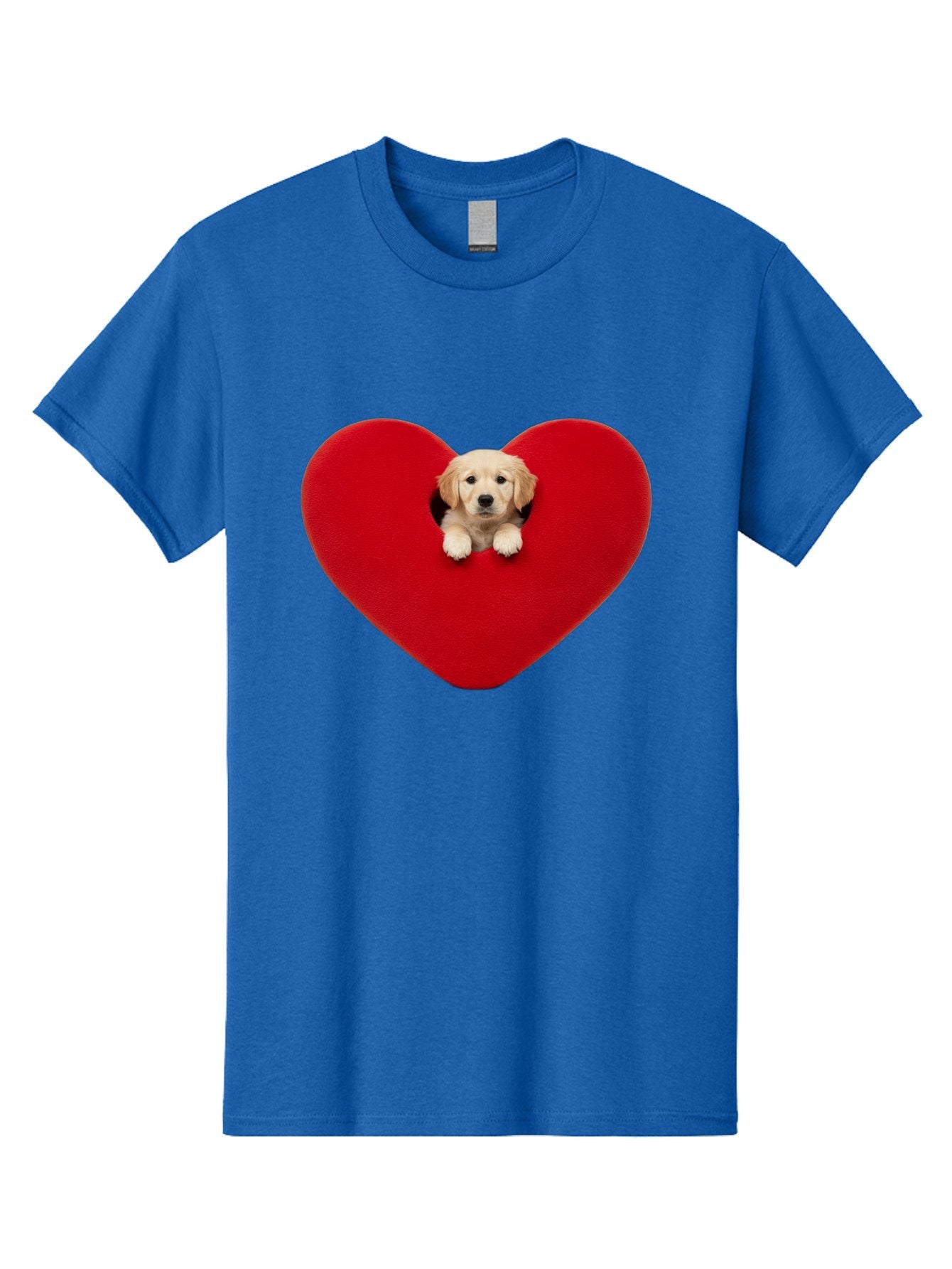 Puppy-In-Heart Men'S Graphic Tee, 100% Cotton, Comfortable Casual Summer Wear, Machine Washable, Adorable Puppy, Golden Retriever, Cute Dog, Heart Shape, Love Symbol, Heartwarming Scene, Playful Pup, Furry Friend, Heart Cutout Bac348 11