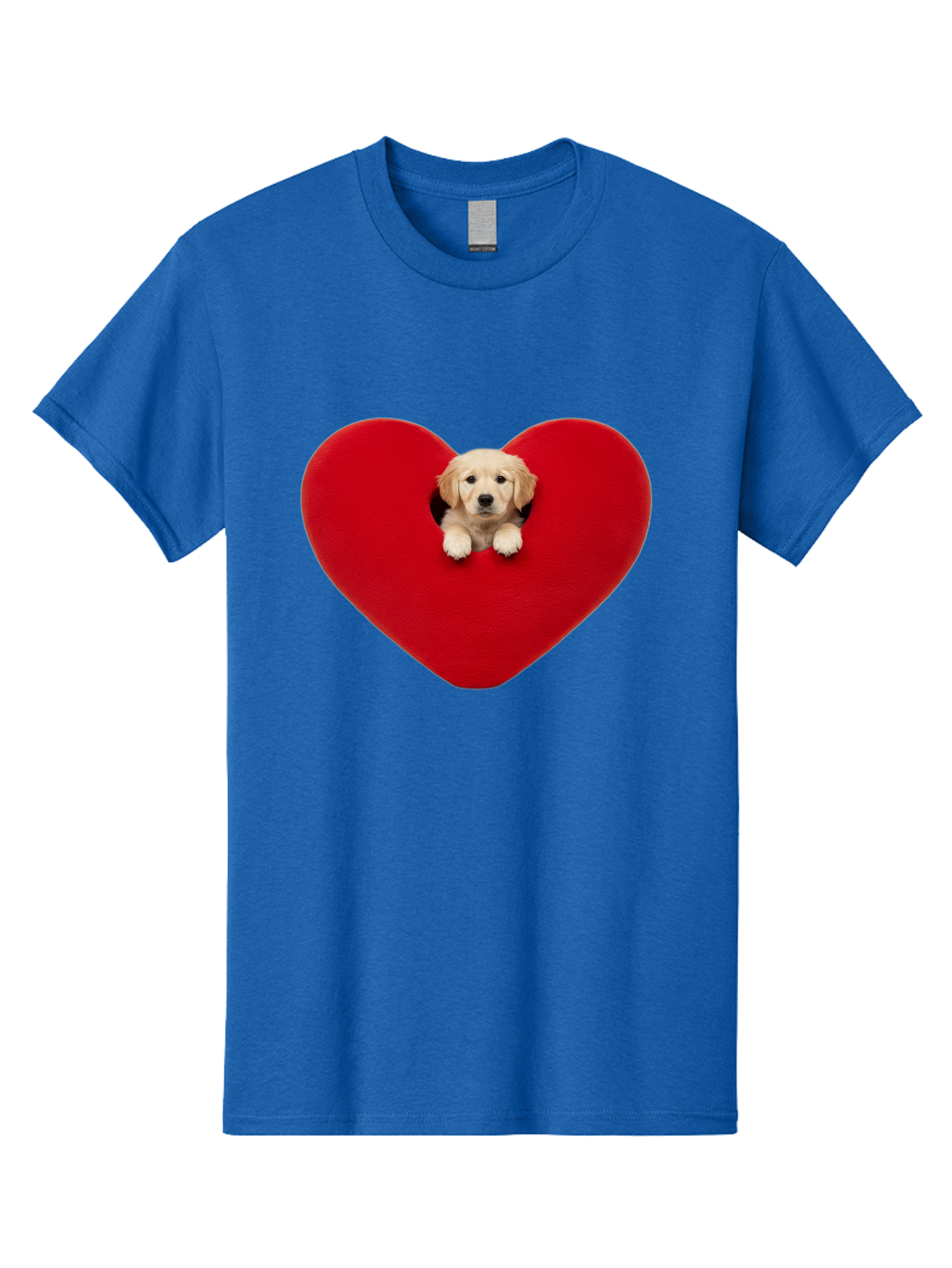 Puppy-In-Heart Men'S Graphic Tee, 100% Cotton, Comfortable Casual Summer Wear, Machine Washable, Adorable Puppy, Golden Retriever, Cute Dog, Heart Shape, Love Symbol, Heartwarming Scene, Playful Pup, Furry Friend, Heart Cutout Bac348 4