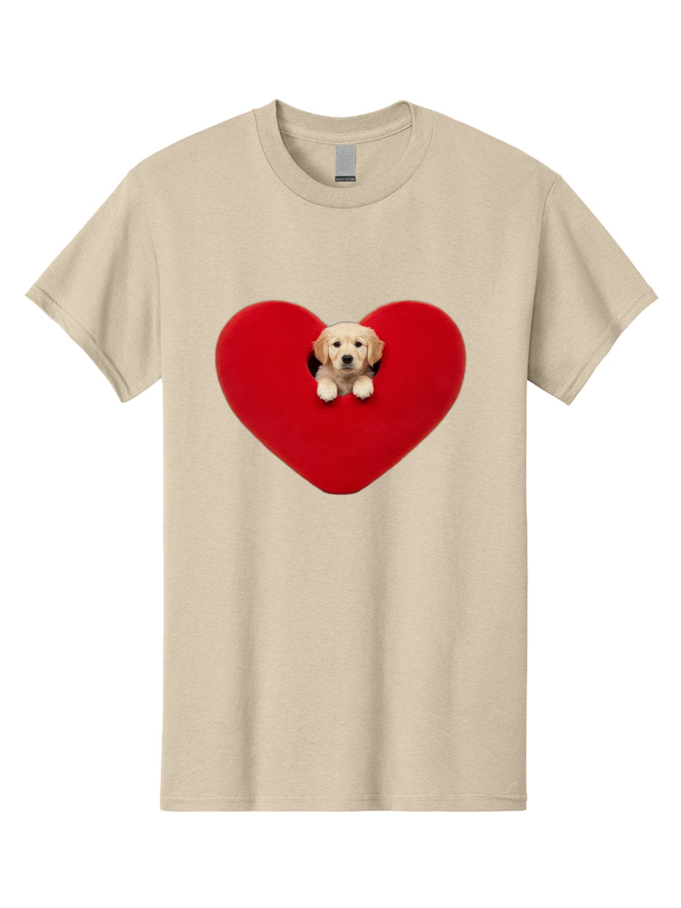 Puppy-In-Heart Men'S Graphic Tee, 100% Cotton, Comfortable Casual Summer Wear, Machine Washable, Adorable Puppy, Golden Retriever, Cute Dog, Heart Shape, Love Symbol, Heartwarming Scene, Playful Pup, Furry Friend, Heart Cutout Bac348 14