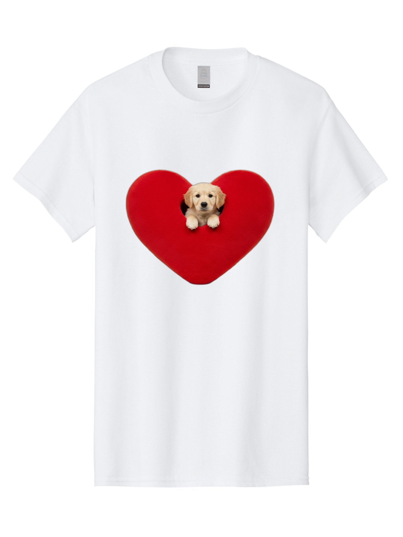 Puppy-In-Heart Men'S Graphic Tee, 100% Cotton, Comfortable Casual Summer Wear, Machine Washable, Adorable Puppy, Golden Retriever, Cute Dog, Heart Shape, Love Symbol, Heartwarming Scene, Playful Pup, Furry Friend, Heart Cutout Bac348